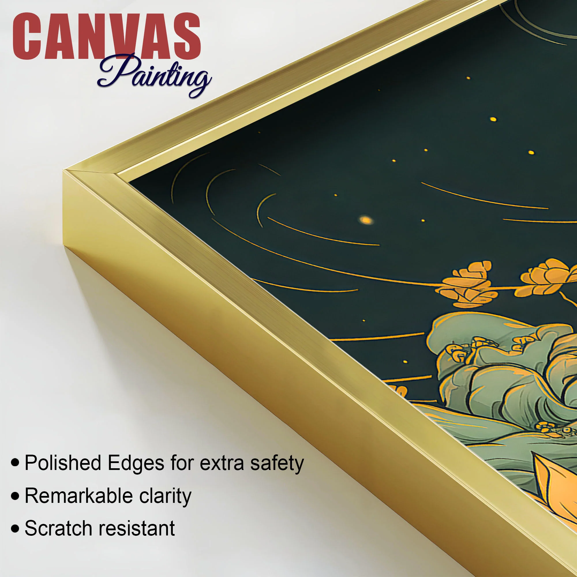 Spiritual Buddha Wall Painting with Lotus & Moonlight Scene - Image 6
