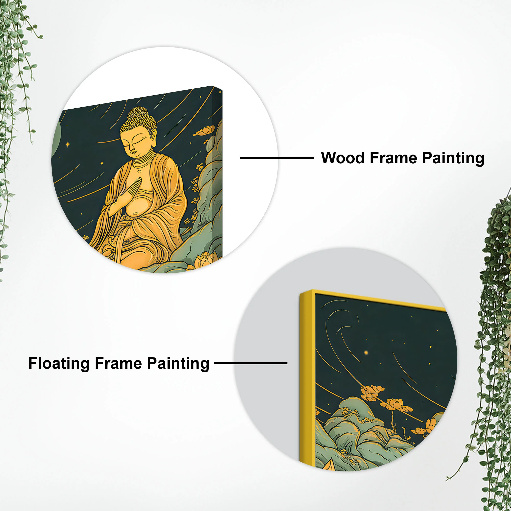 Spiritual Buddha Wall Painting with Lotus & Moonlight Scene - Image 7