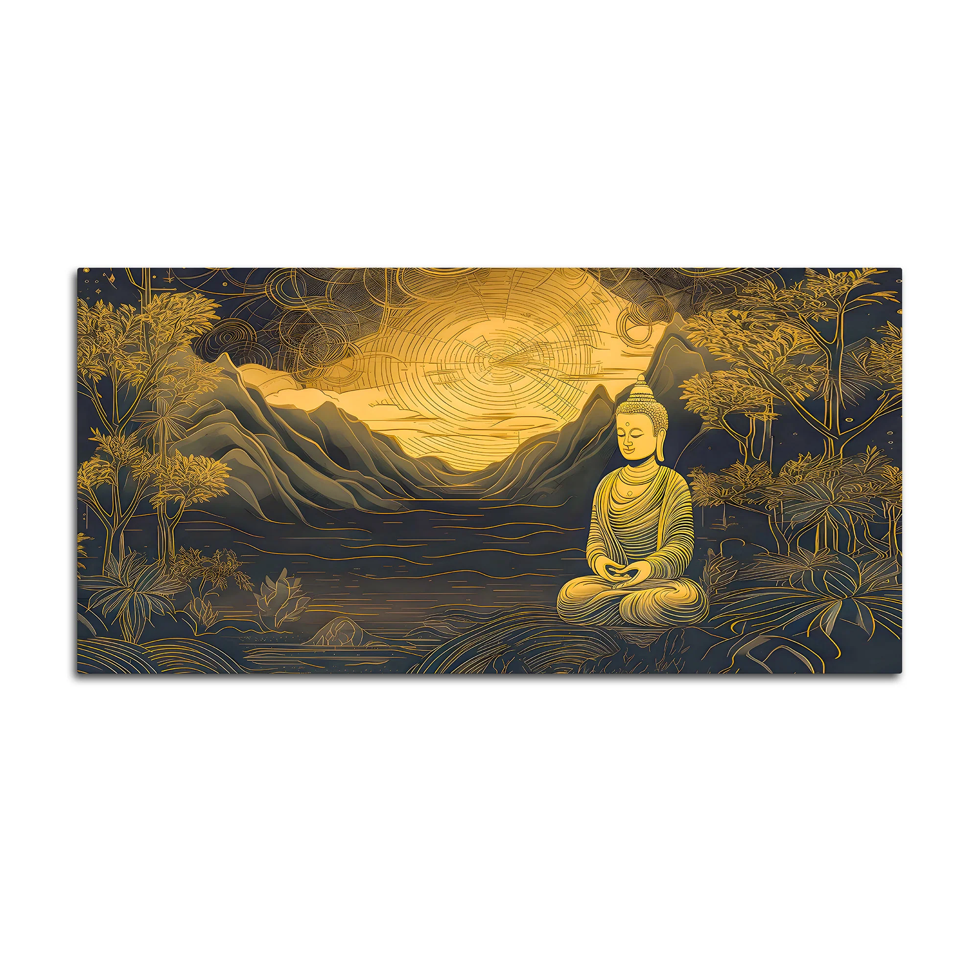 Spiritual Buddha Wall Painting with Mountain & Nature Design - Image 4