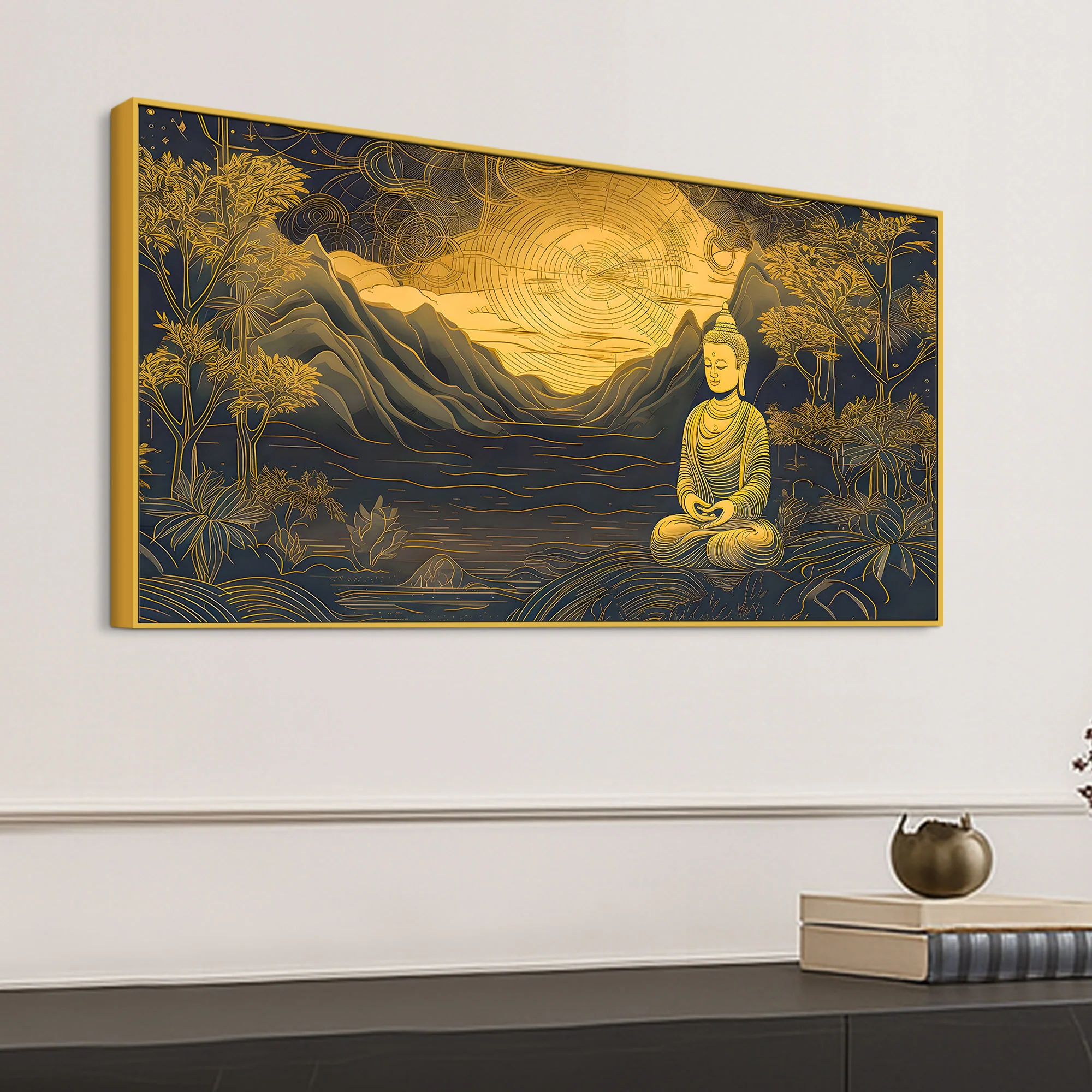 Spiritual Buddha Wall Painting with Mountain & Nature Design - Image 5