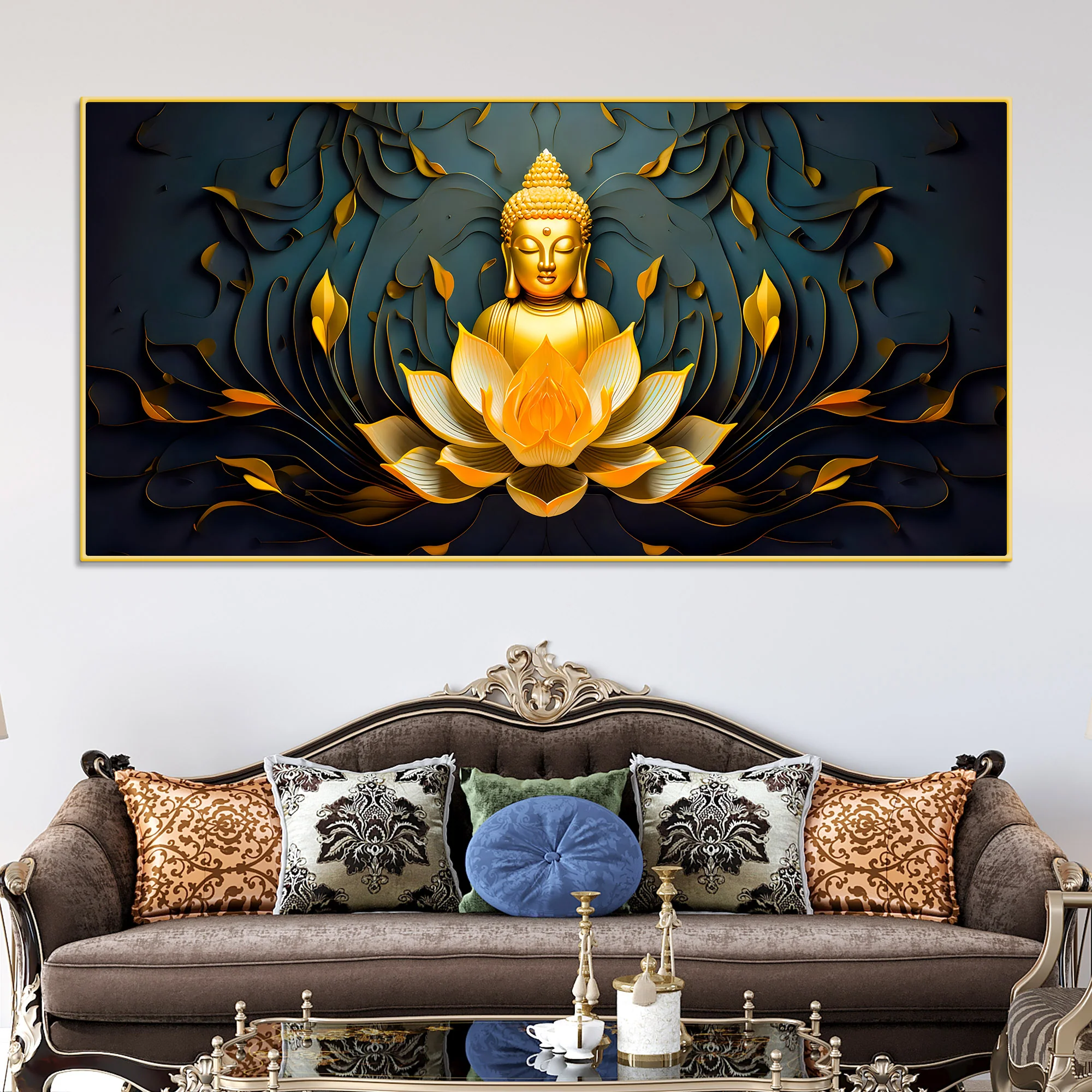 Spiritual Gautam Buddha Canvas Painting with Lotus Base - Image 2
