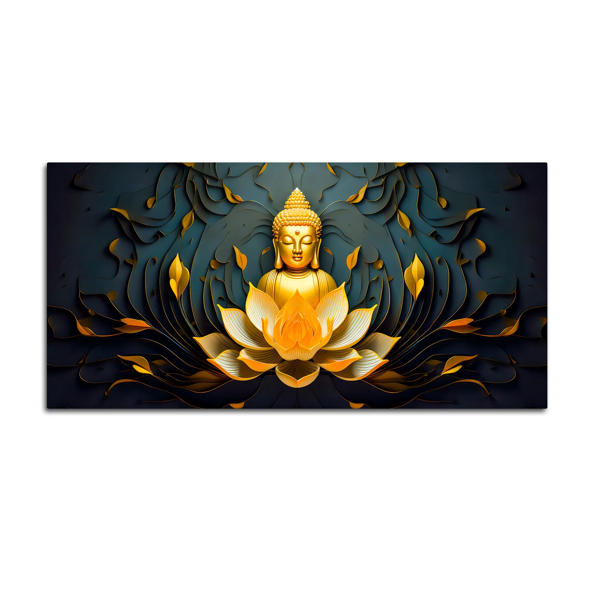 Spiritual Gautam Buddha Canvas Painting with Lotus Base - Image 4