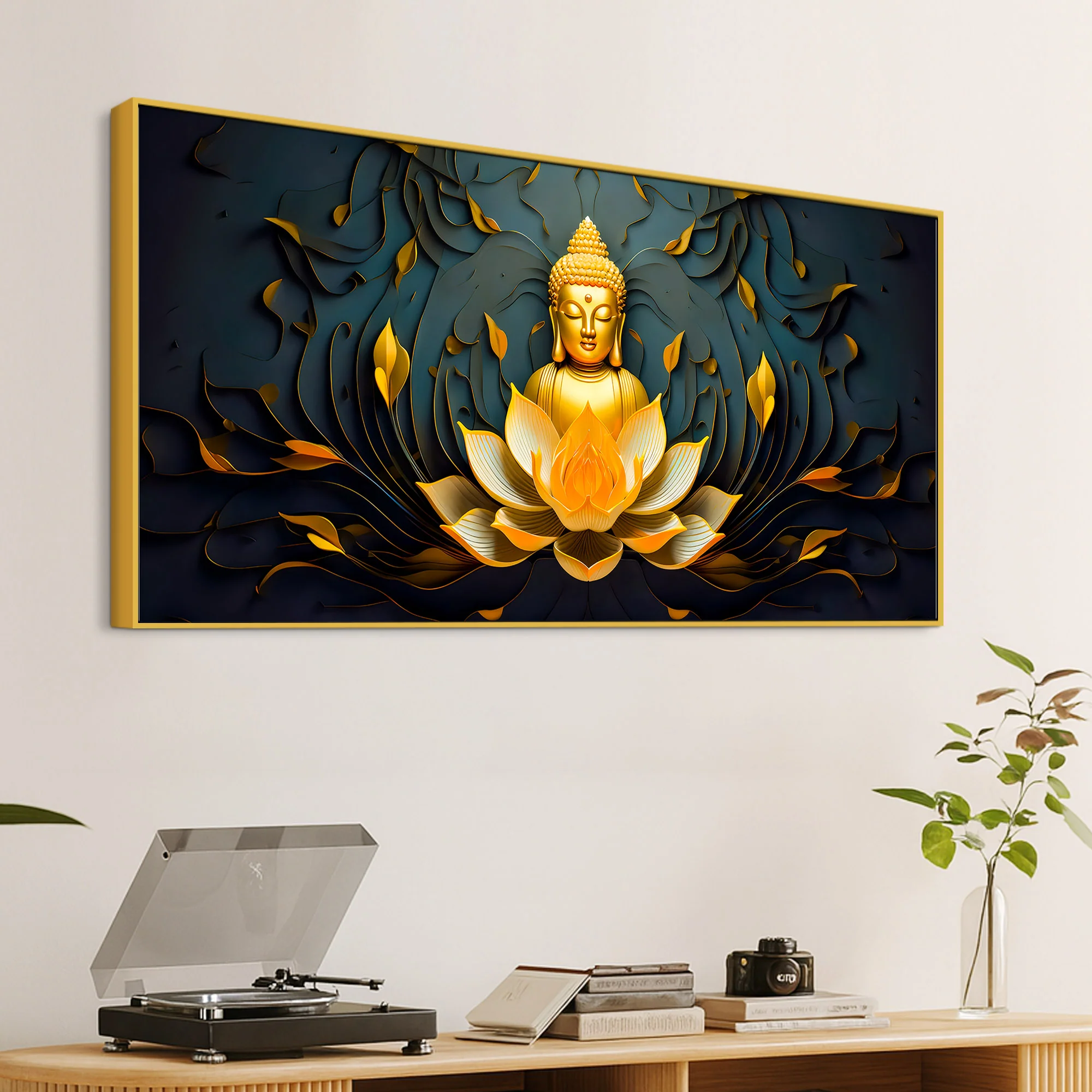 Spiritual Gautam Buddha Canvas Painting with Lotus Base - Image 5