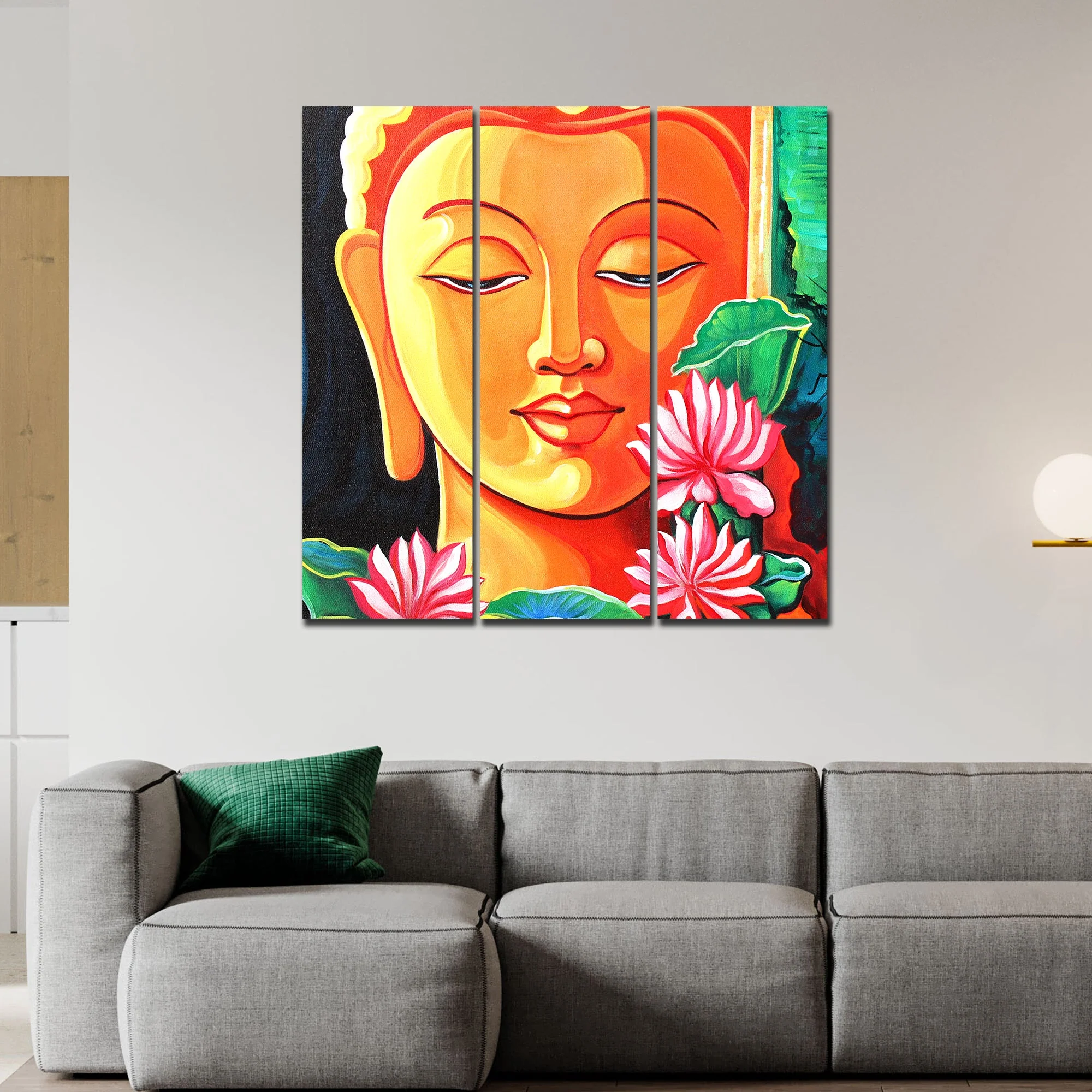 Spiritual Gautam Buddha Wall Painting of Three Pieces - Image 3