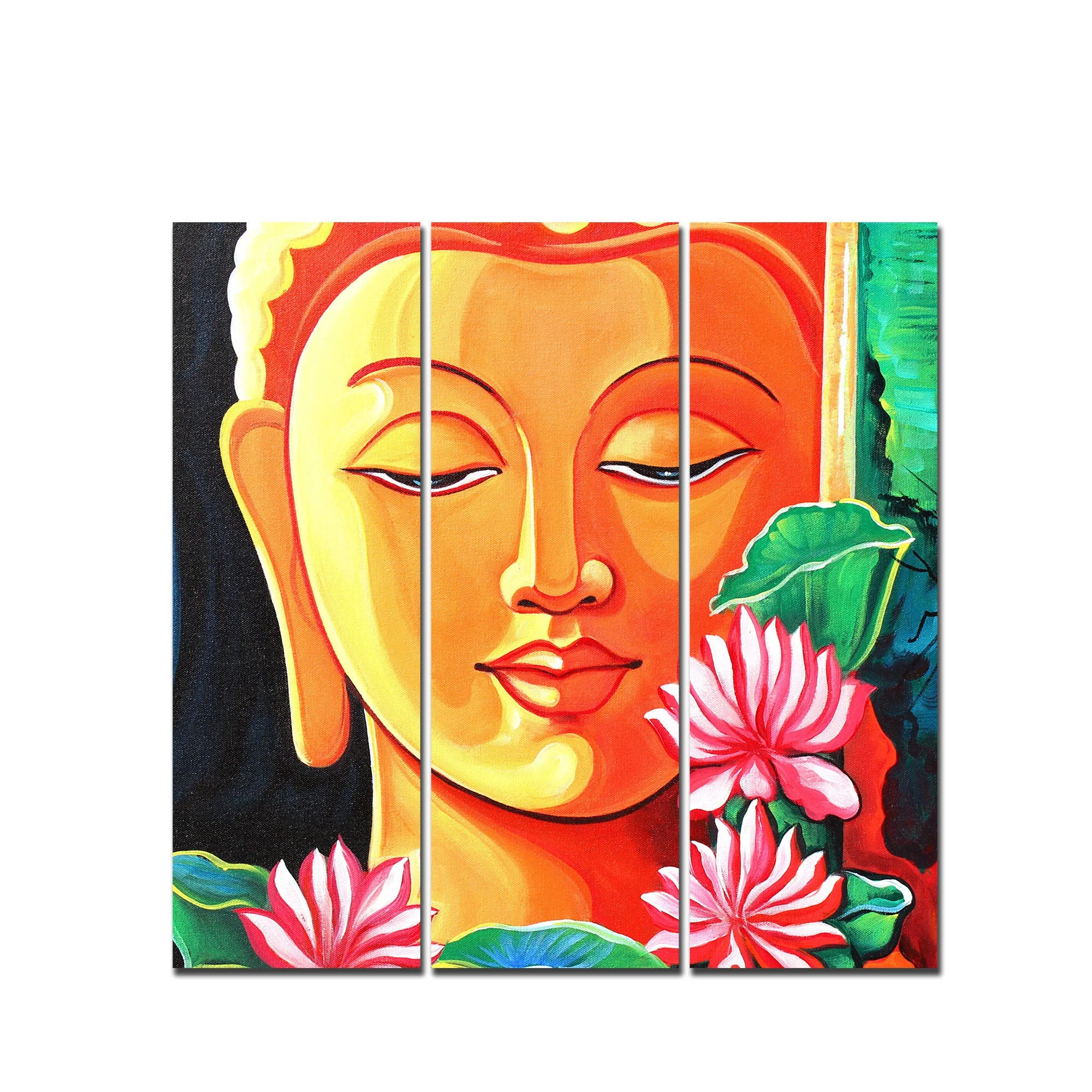 Spiritual Gautam Buddha Wall Painting of Three Pieces - Image 4