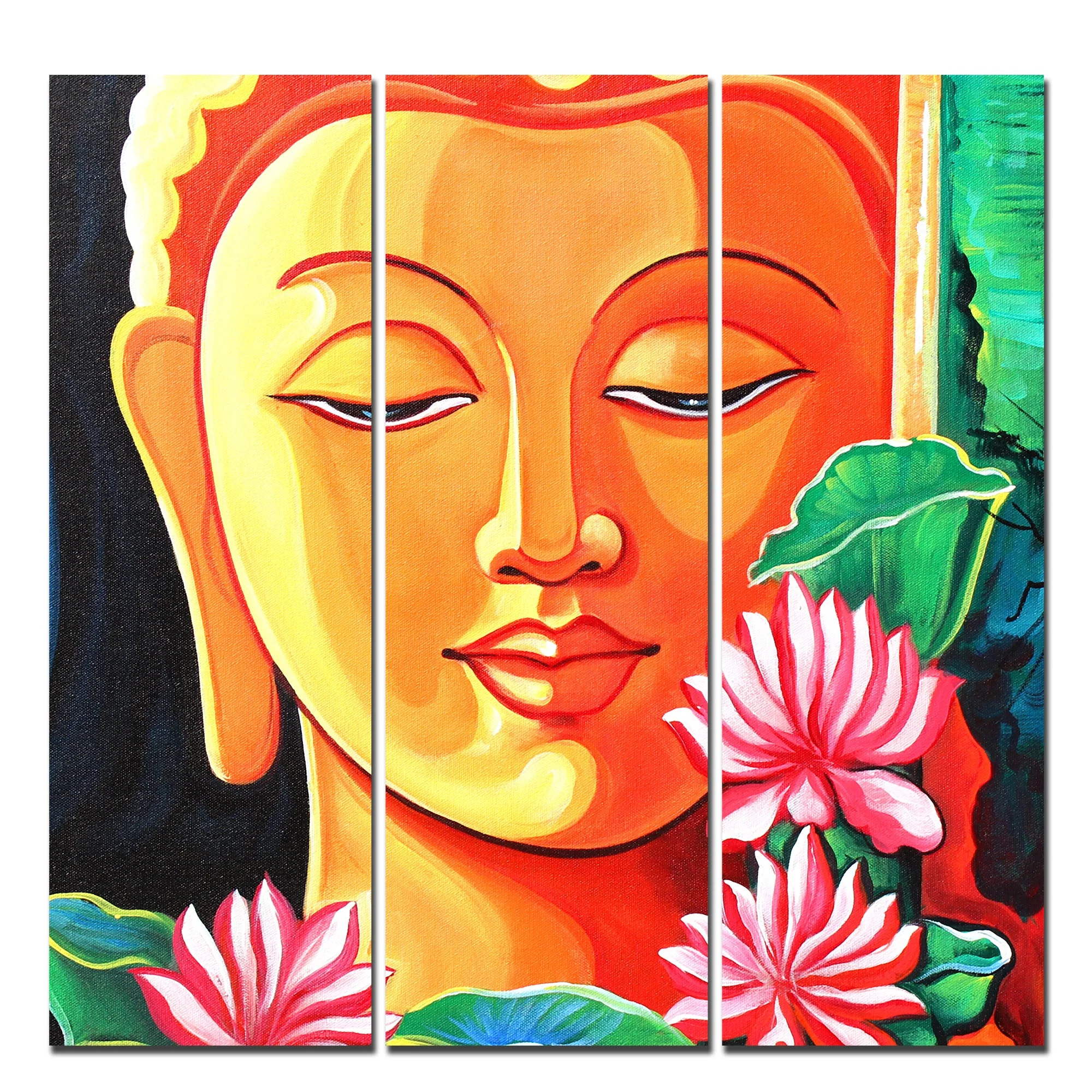 Spiritual Gautam Buddha Wall Painting of Three Pieces - Image 5