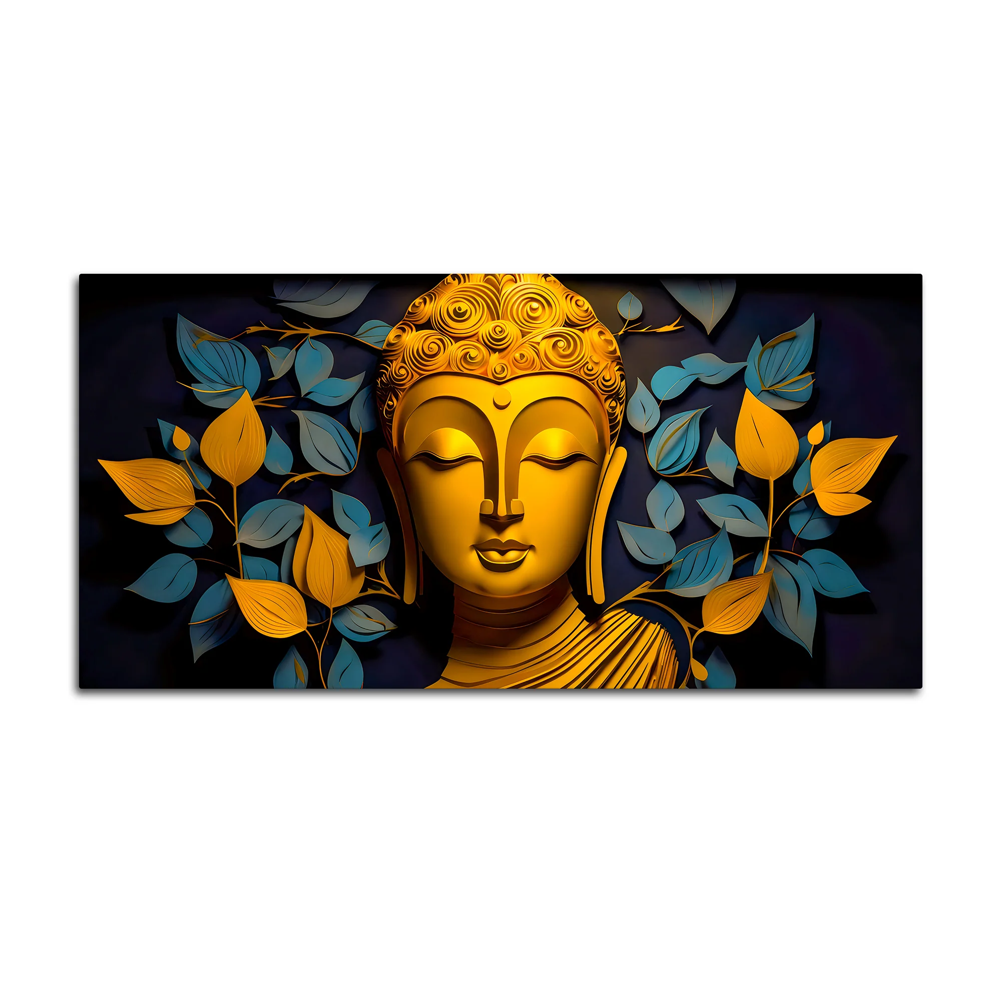 Spiritual Gautam Buddha Wall Painting with Elegant Leaf Art - Image 4