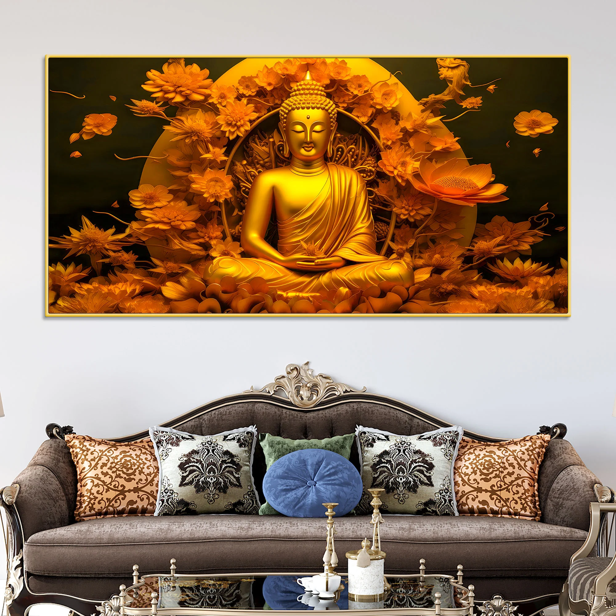 Spiritual Glow Gautam Buddha Canvas Painting for Home & Office
