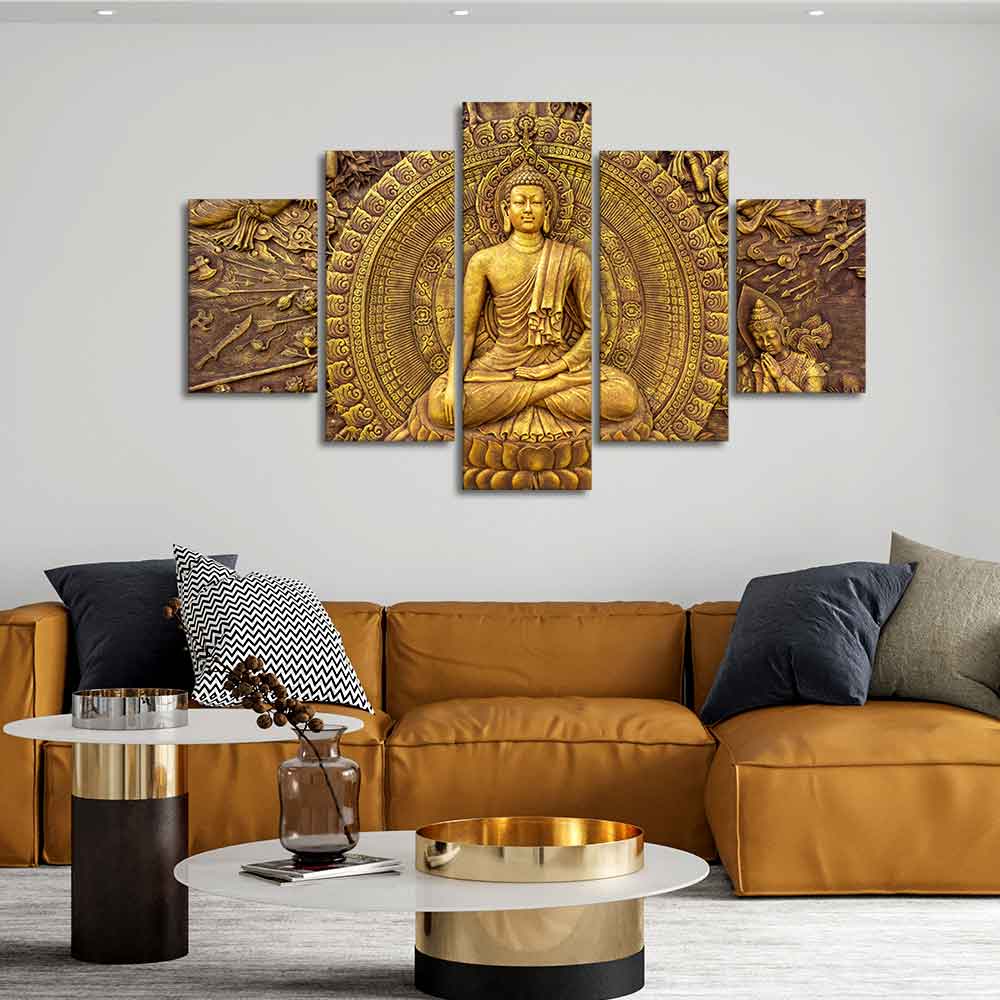 Spiritual God Buddha Wall Painting Five Pieces - Image 2