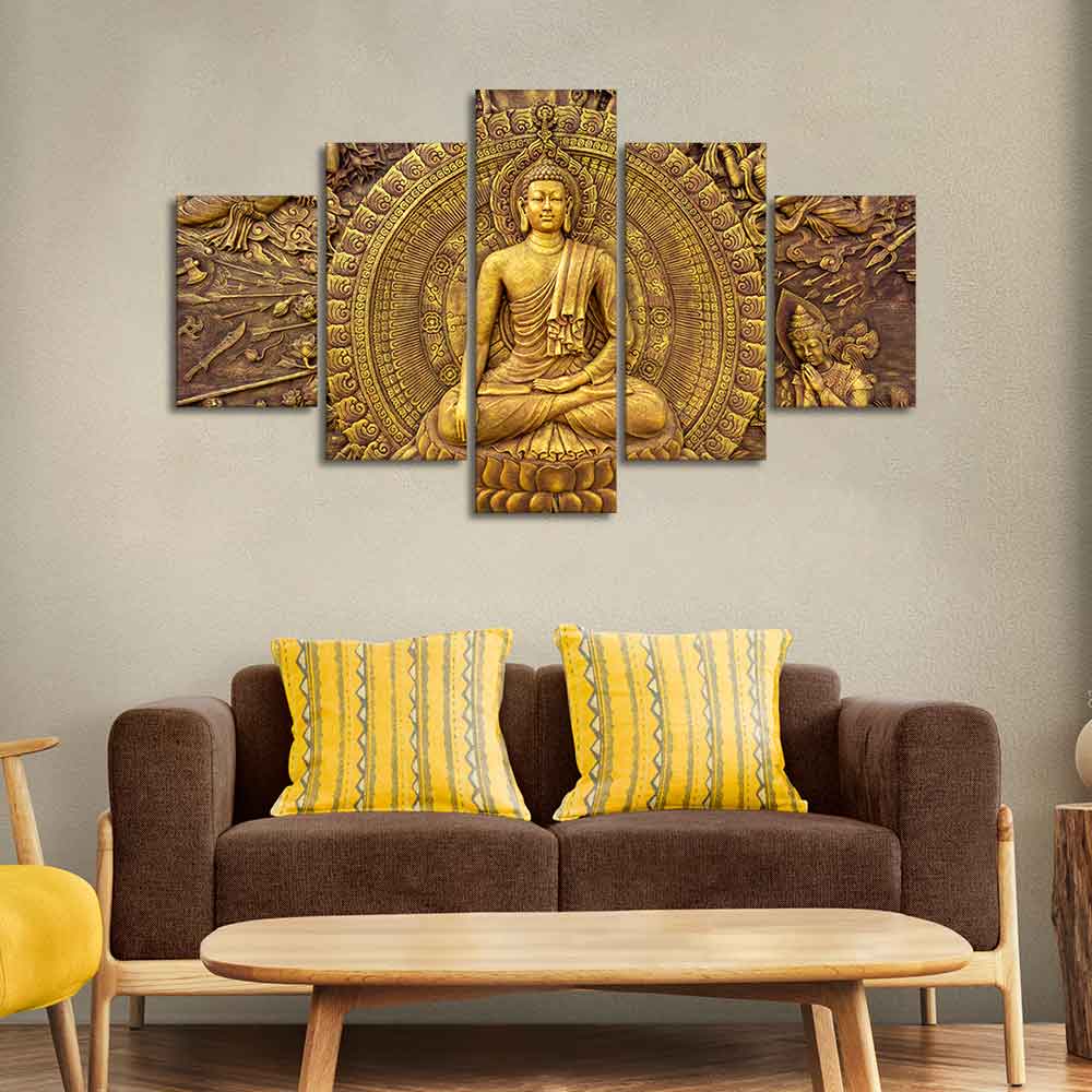 Spiritual God Buddha Wall Painting Five Pieces - Image 3