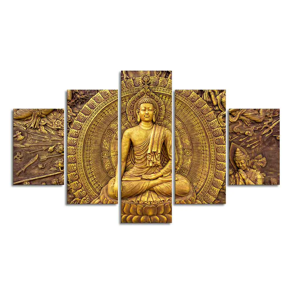 Spiritual God Buddha Wall Painting Five Pieces - Image 4