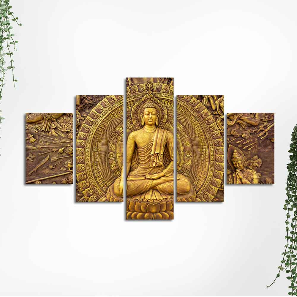Spiritual God Buddha Wall Painting Five Pieces - Image 5