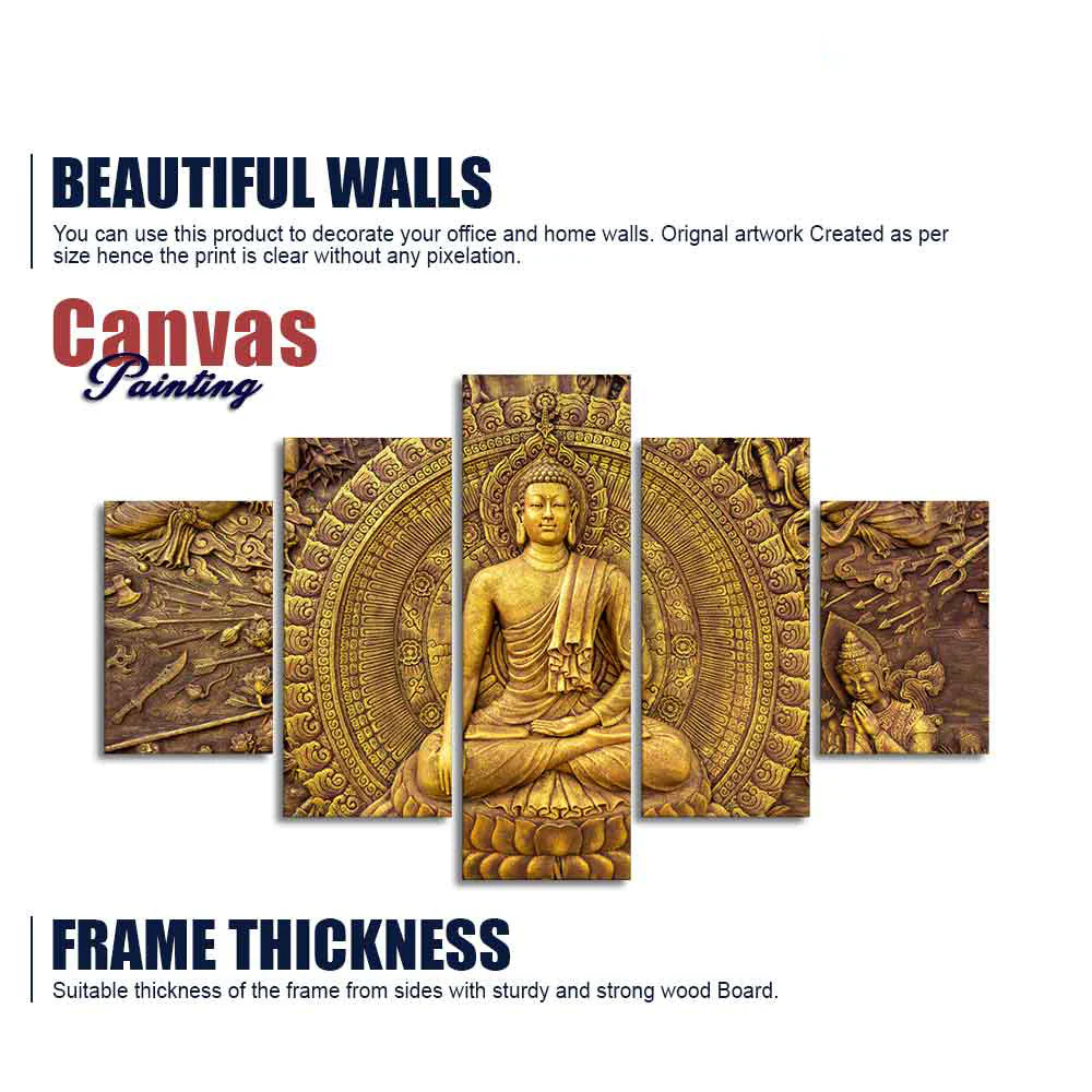 Spiritual God Buddha Wall Painting Five Pieces - Image 6