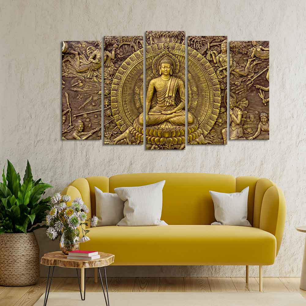 Spiritual God Buddha Wall Painting Set of Five Pieces - Image 3