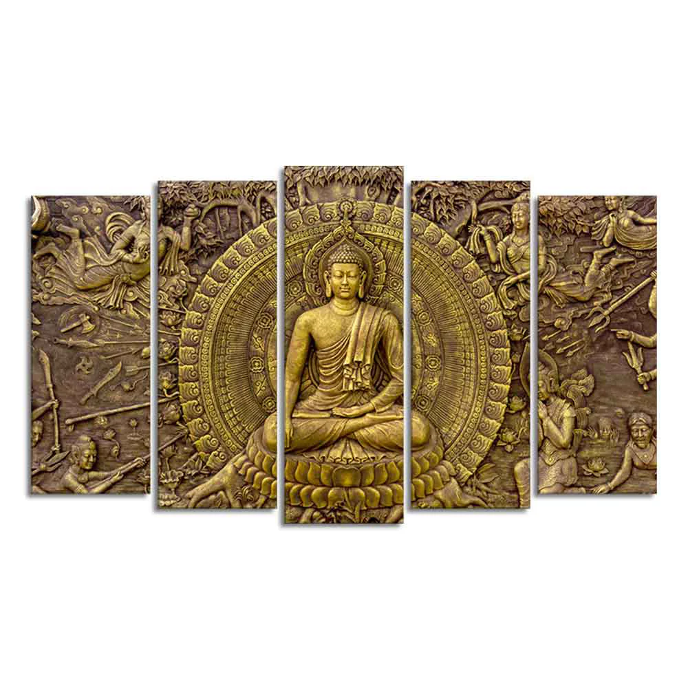 Spiritual God Buddha Wall Painting Set of Five Pieces - Image 4