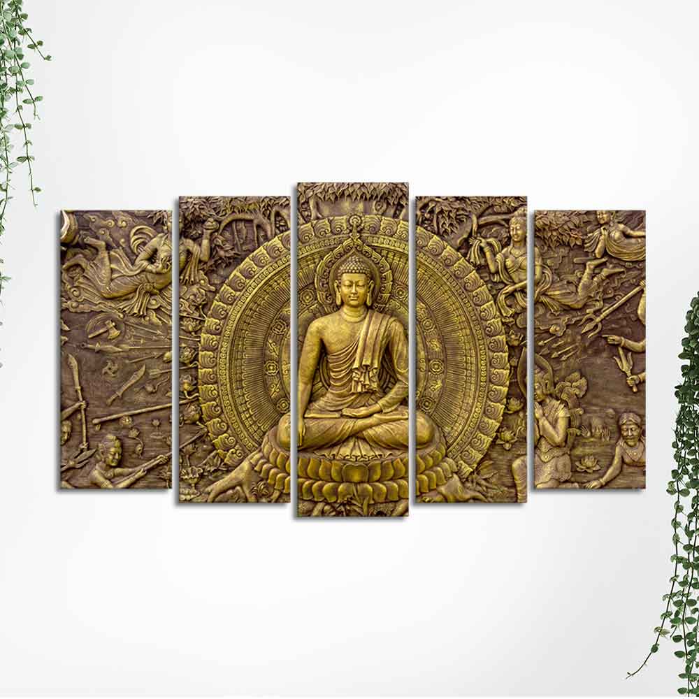Spiritual God Buddha Wall Painting Set of Five Pieces - Image 5