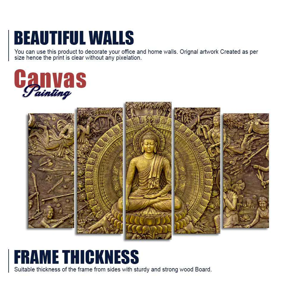 Spiritual God Buddha Wall Painting Set of Five Pieces - Image 6