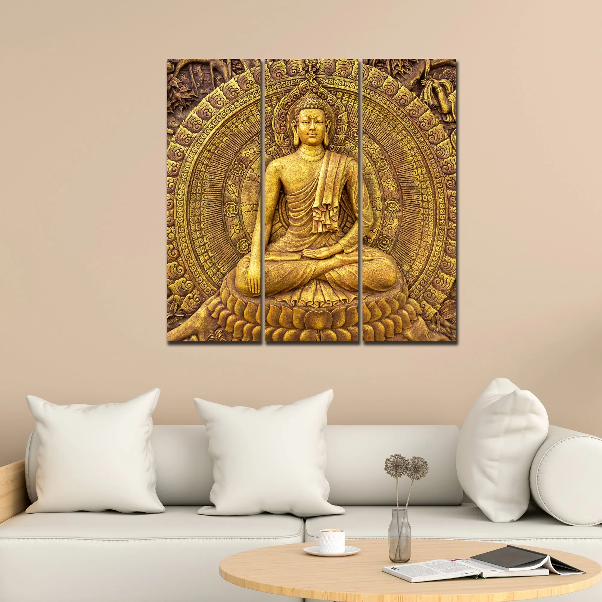 Spiritual God Buddha Wall Painting Three Pieces - Image 2