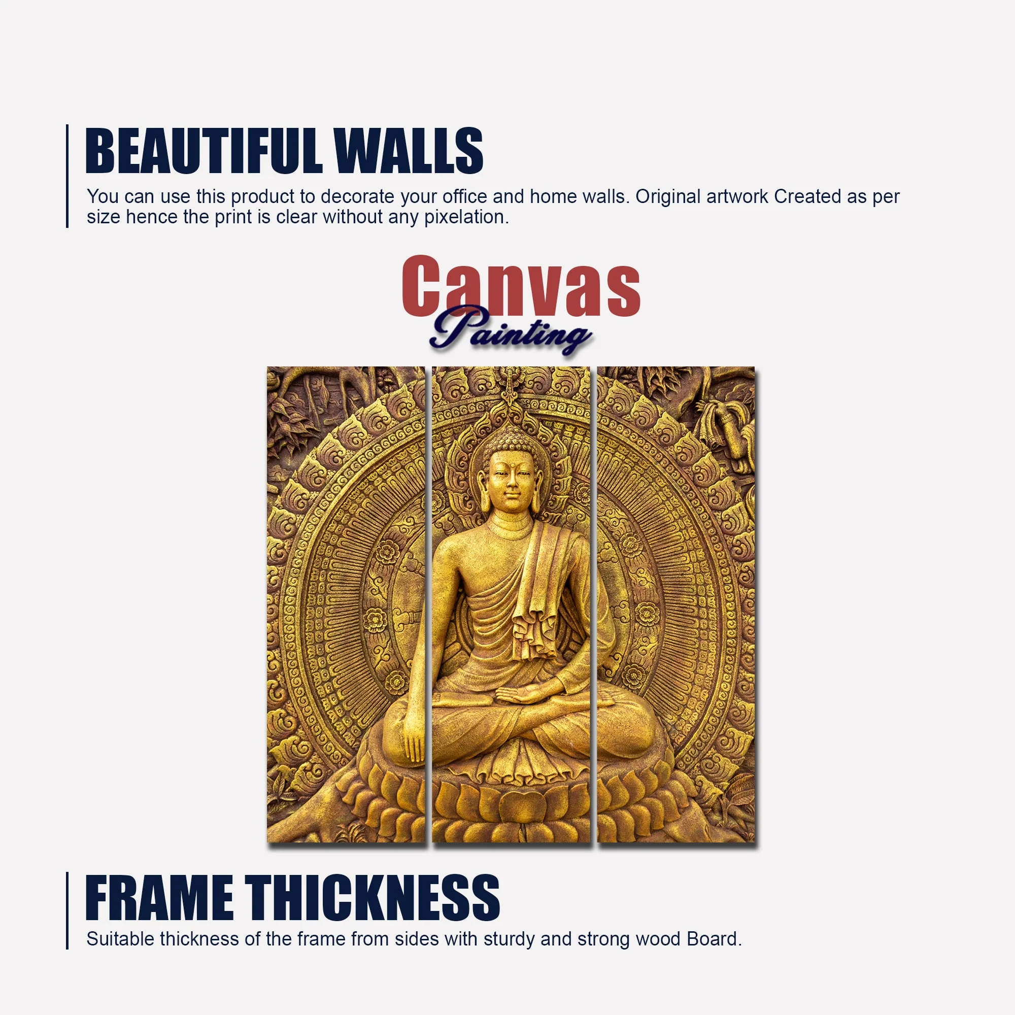 Spiritual God Buddha Wall Painting Three Pieces - Image 6