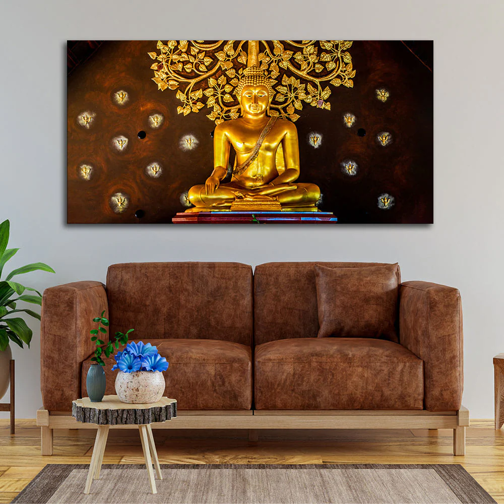 Spiritual Golden Gautam Buddha Canvas Wall Painting - Image 2
