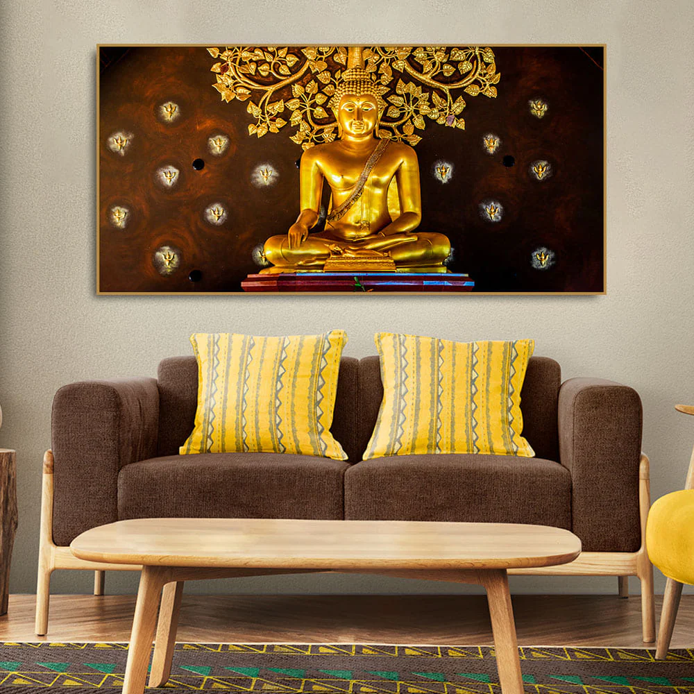 Spiritual Golden Gautam Buddha Canvas Wall Painting - Image 3