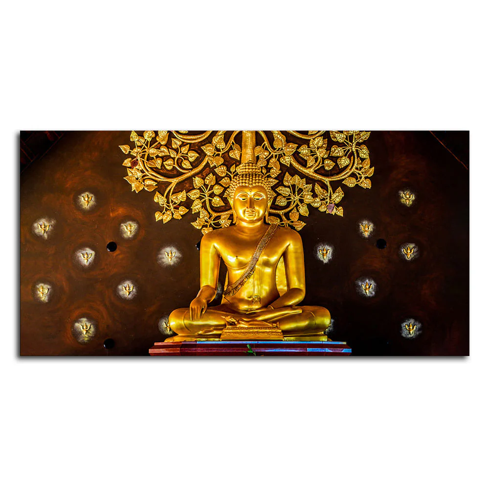 Spiritual Golden Gautam Buddha Canvas Wall Painting - Image 4