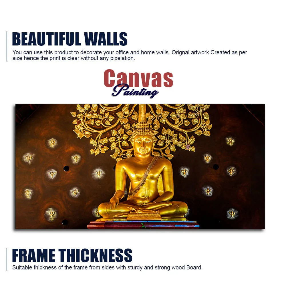 Spiritual Golden Gautam Buddha Canvas Wall Painting - Image 6