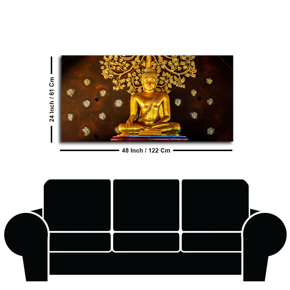 Spiritual Golden Gautam Buddha Canvas Wall Painting - Image 7