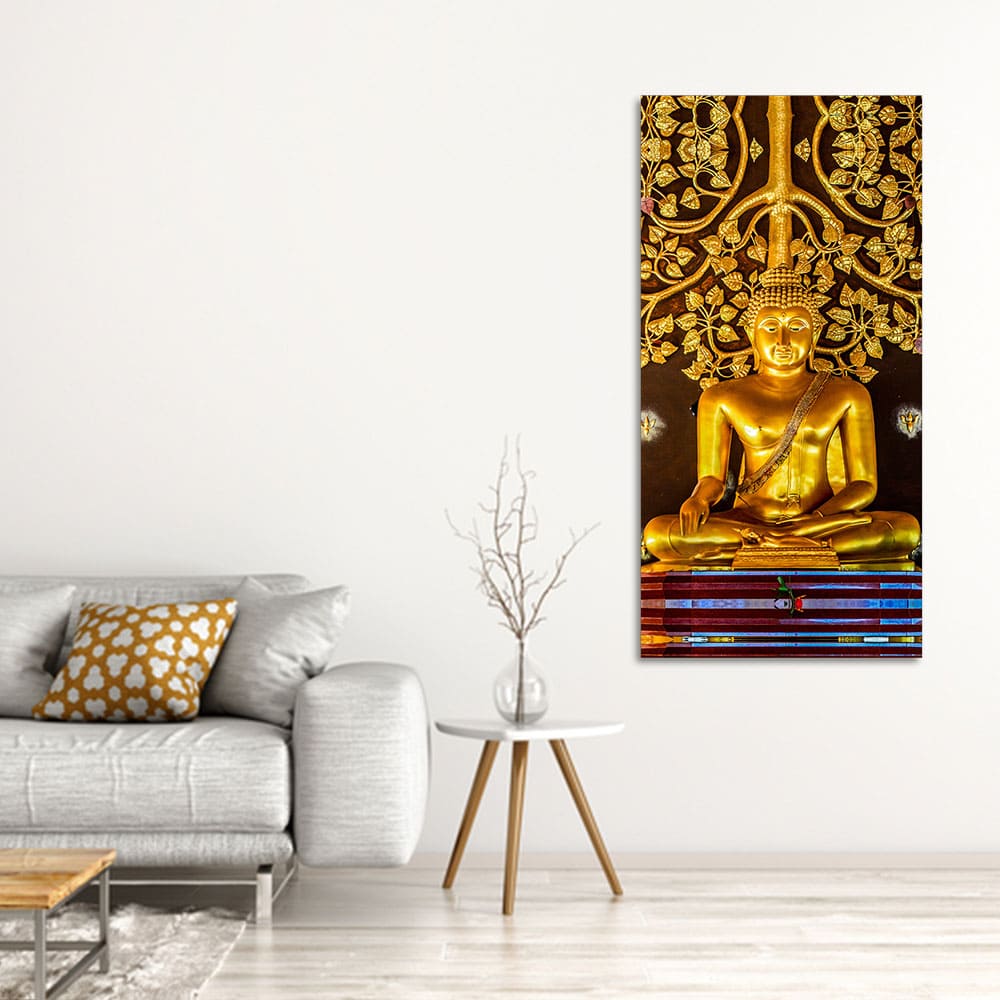 Spiritual Golden Gautam Buddha Premium Canvas Wall Painting - Image 2