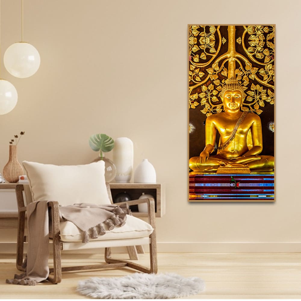 Spiritual Golden Gautam Buddha Premium Canvas Wall Painting - Image 3