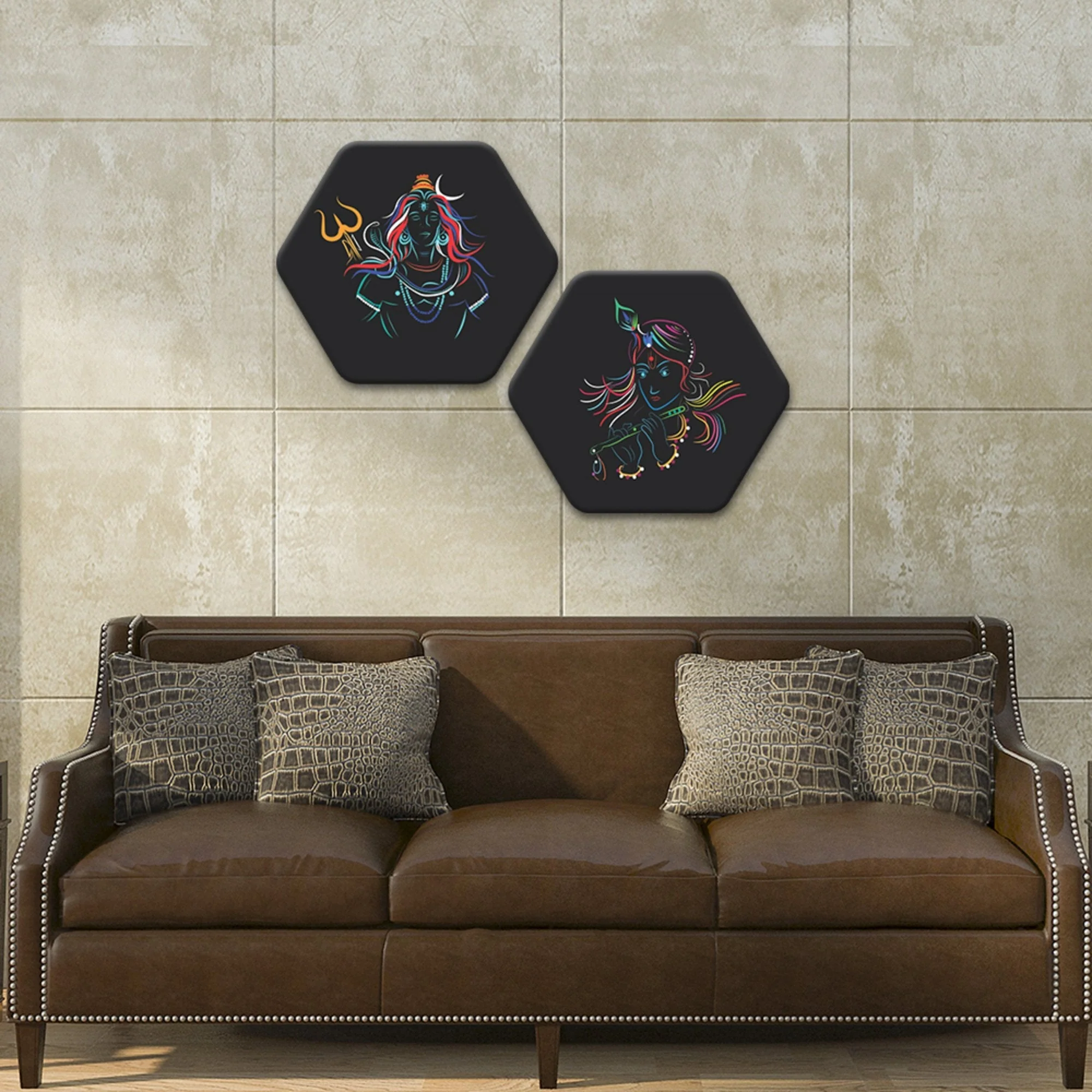 Spiritual Hexagon Wall Hanging Painting Set of 2 Pieces - Image 3