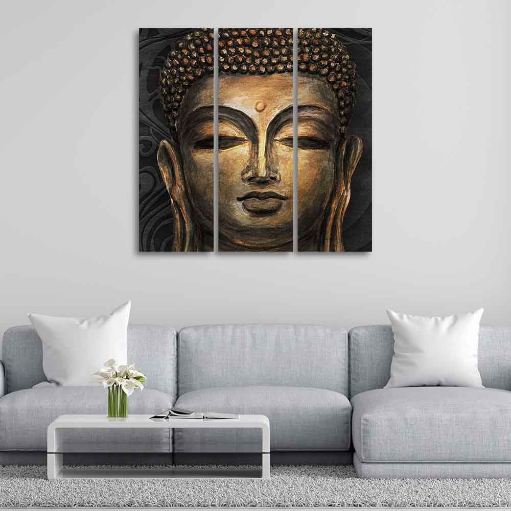 Spiritual Lord Buddha 3 Pieces Canvas Wall Painting - Image 3