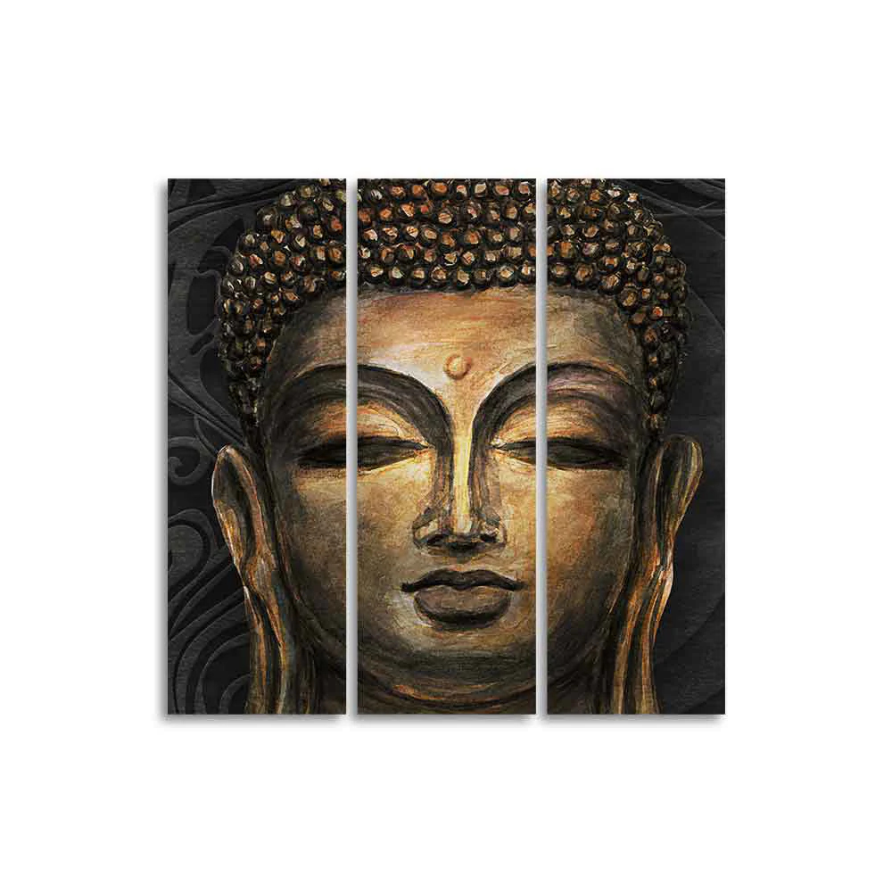 Spiritual Lord Buddha 3 Pieces Canvas Wall Painting - Image 4