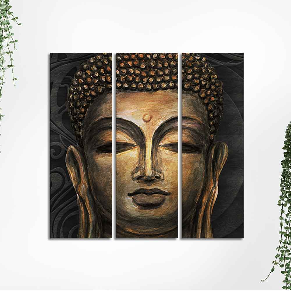 Spiritual Lord Buddha 3 Pieces Canvas Wall Painting - Image 5