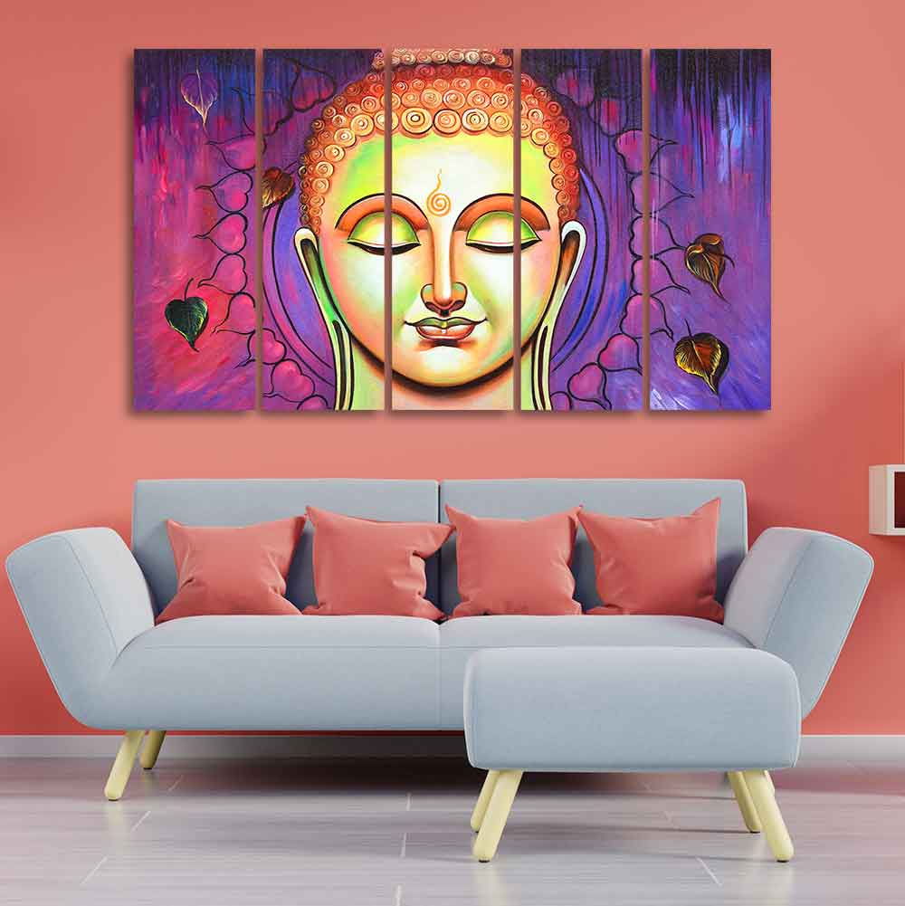 Spiritual Lord Buddha Meditating Wall Painting Five Pieces - Image 2