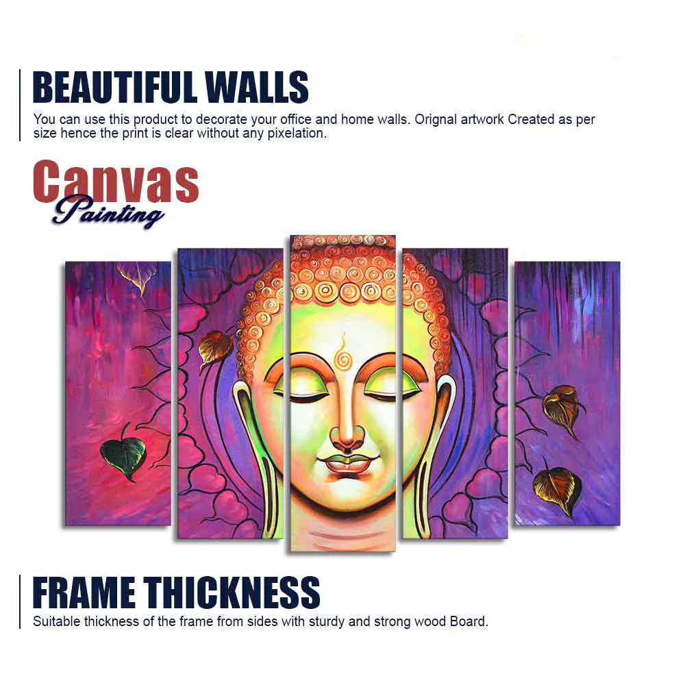 Spiritual Lord Buddha Meditating Wall Painting Set of Five - Image 2
