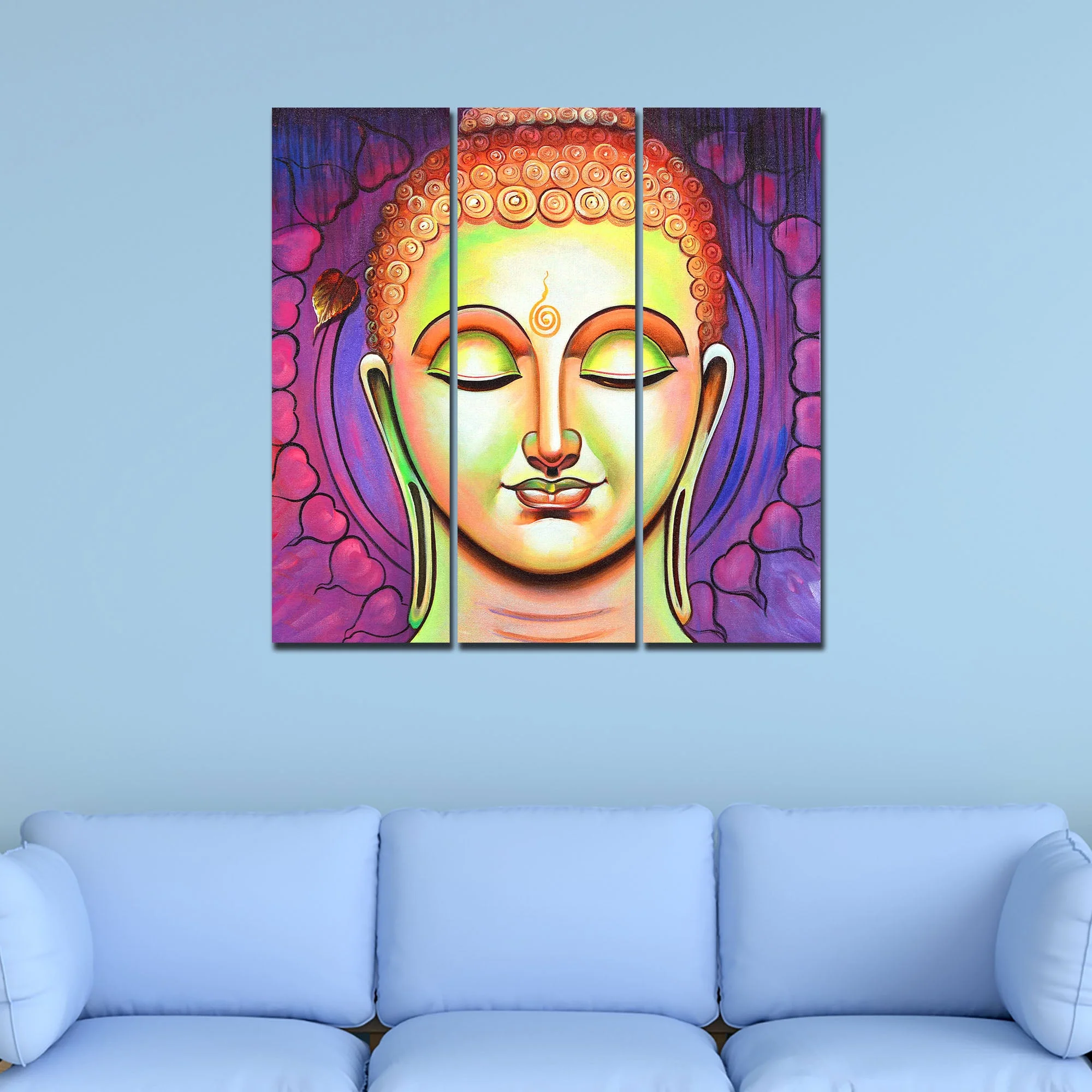 Spiritual Lord Buddha Meditating Wall Painting Three Pieces