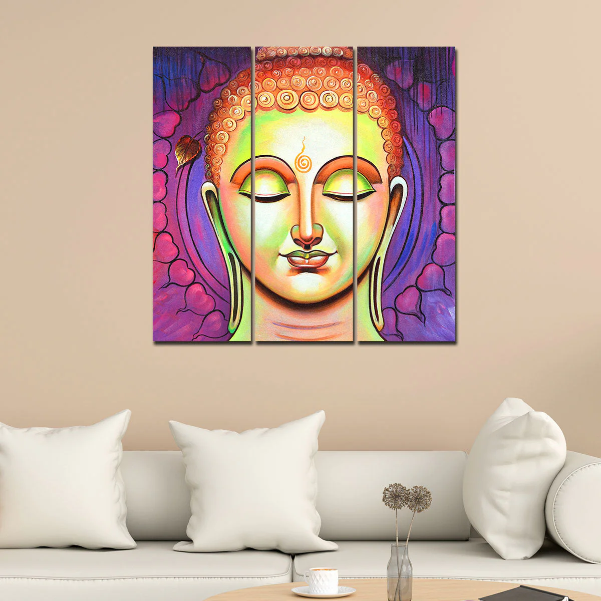 Spiritual Lord Buddha Meditating Wall Painting Three Pieces - Image 2