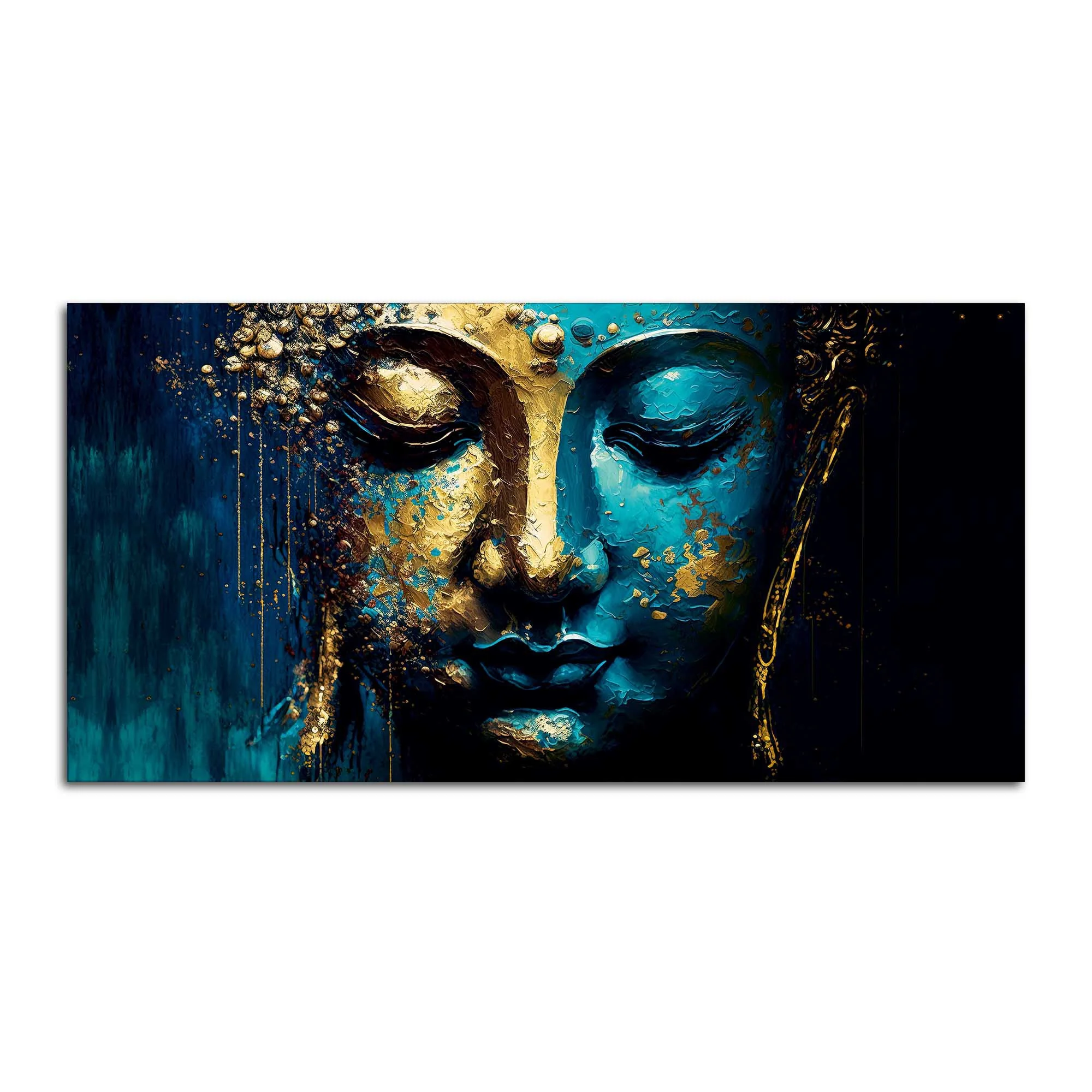 Spiritual Lord Budha face in Golden Canvas Touch Wall Painting - Image 4