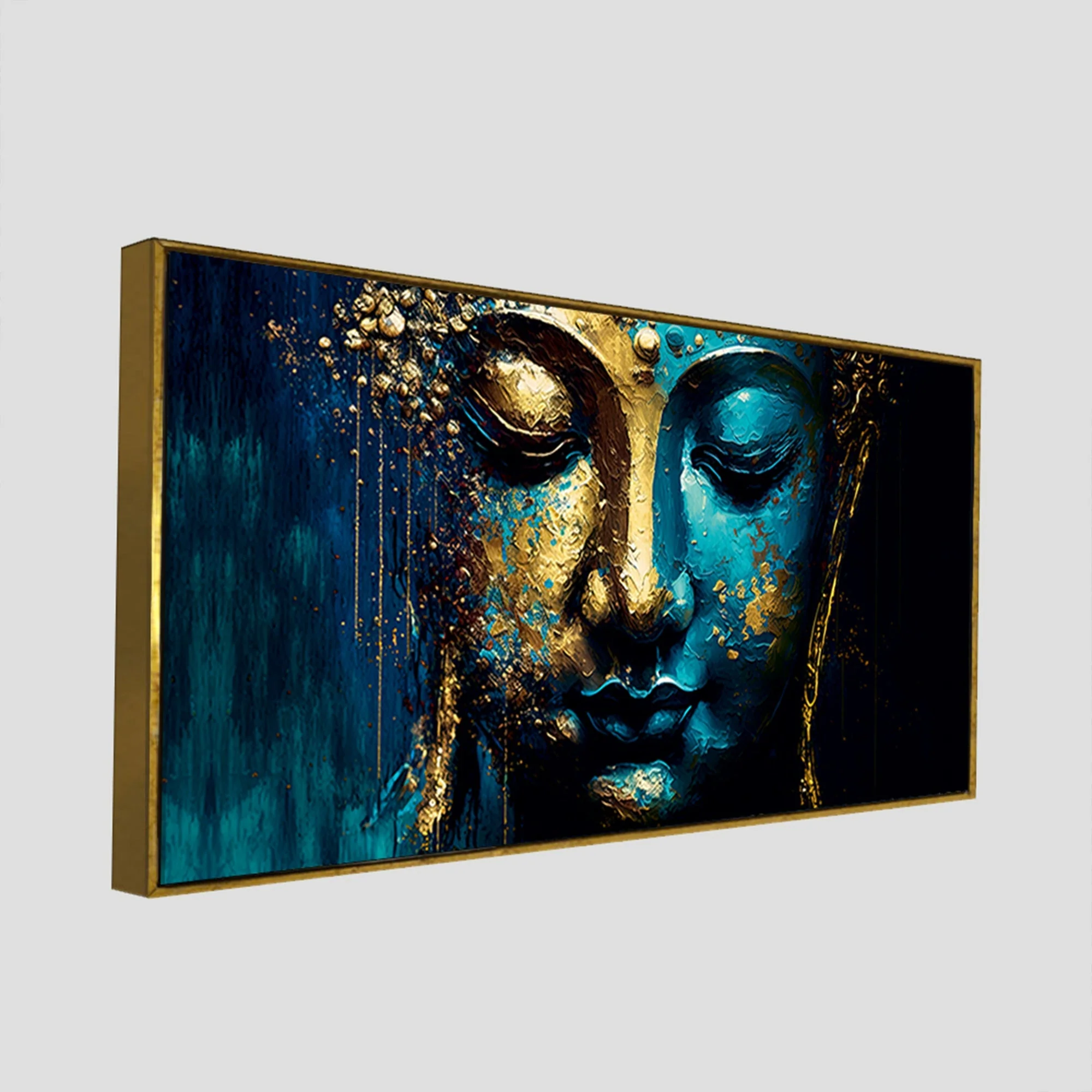 Spiritual Lord Budha face in Golden Canvas Touch Wall Painting - Image 5