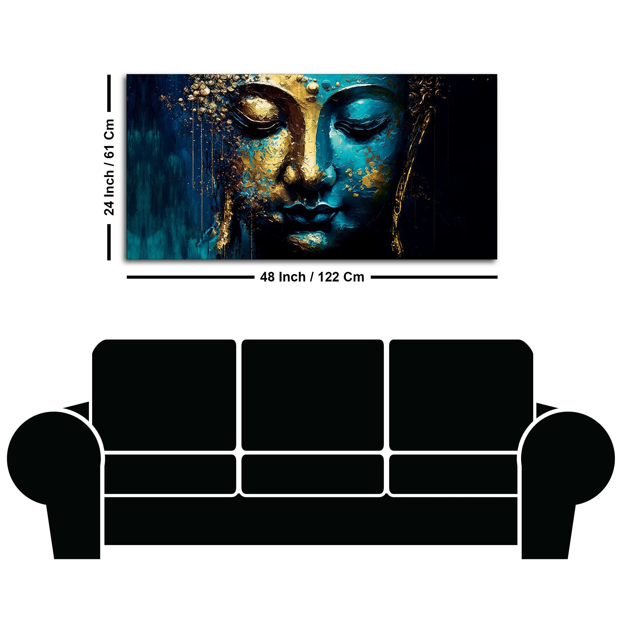 Spiritual Lord Budha face in Golden Canvas Touch Wall Painting - Image 7