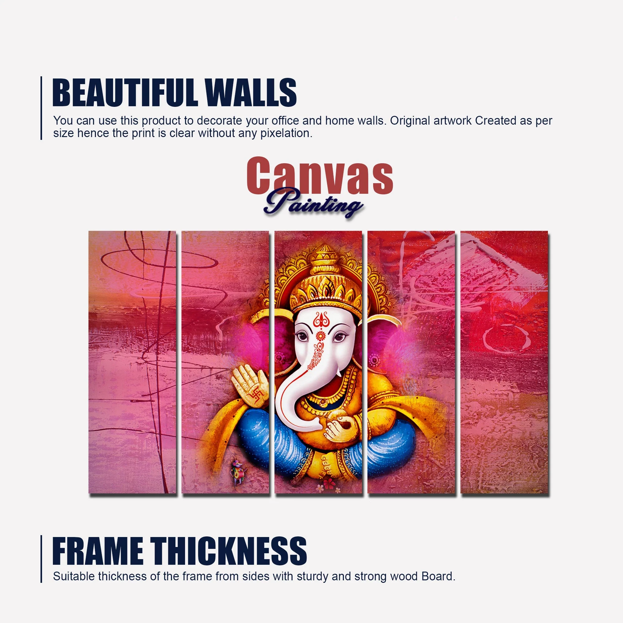 Spiritual Lord Ganesh Wall Painting 5 Pieces - Image 5