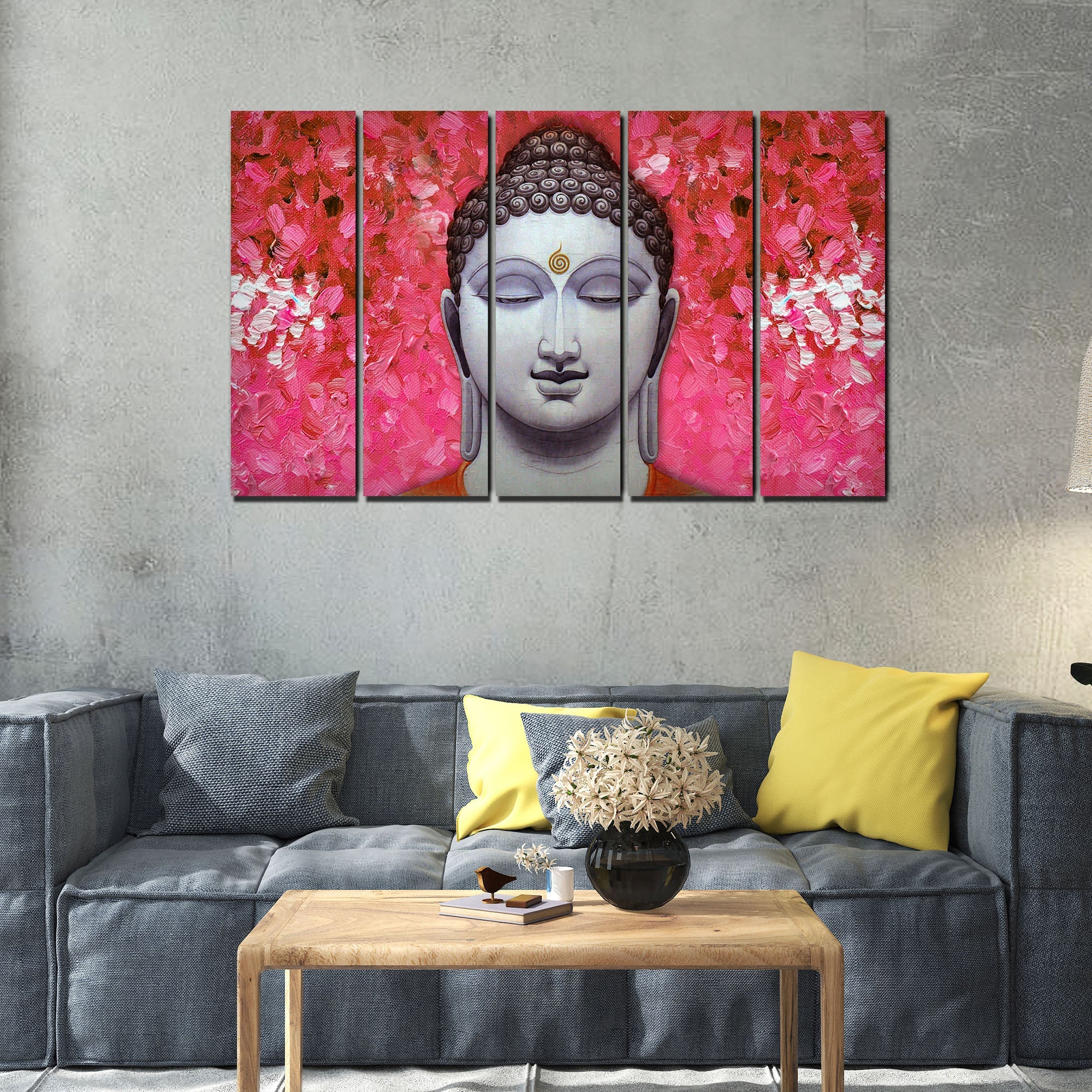 Spiritual Lord Gautam Buddha Wall Painting 5 Pieces - Image 2