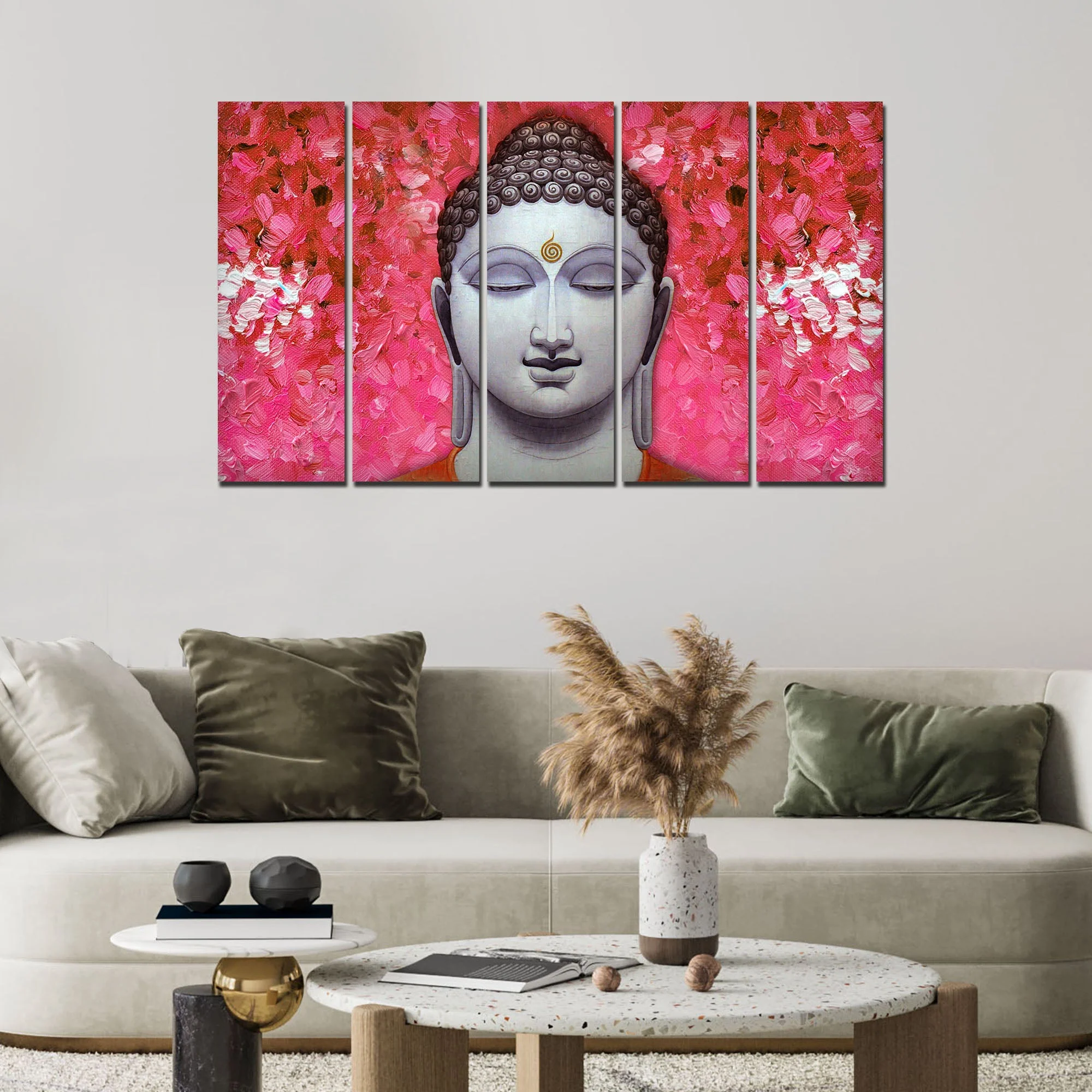 Spiritual Lord Gautam Buddha Wall Painting 5 Pieces - Image 3