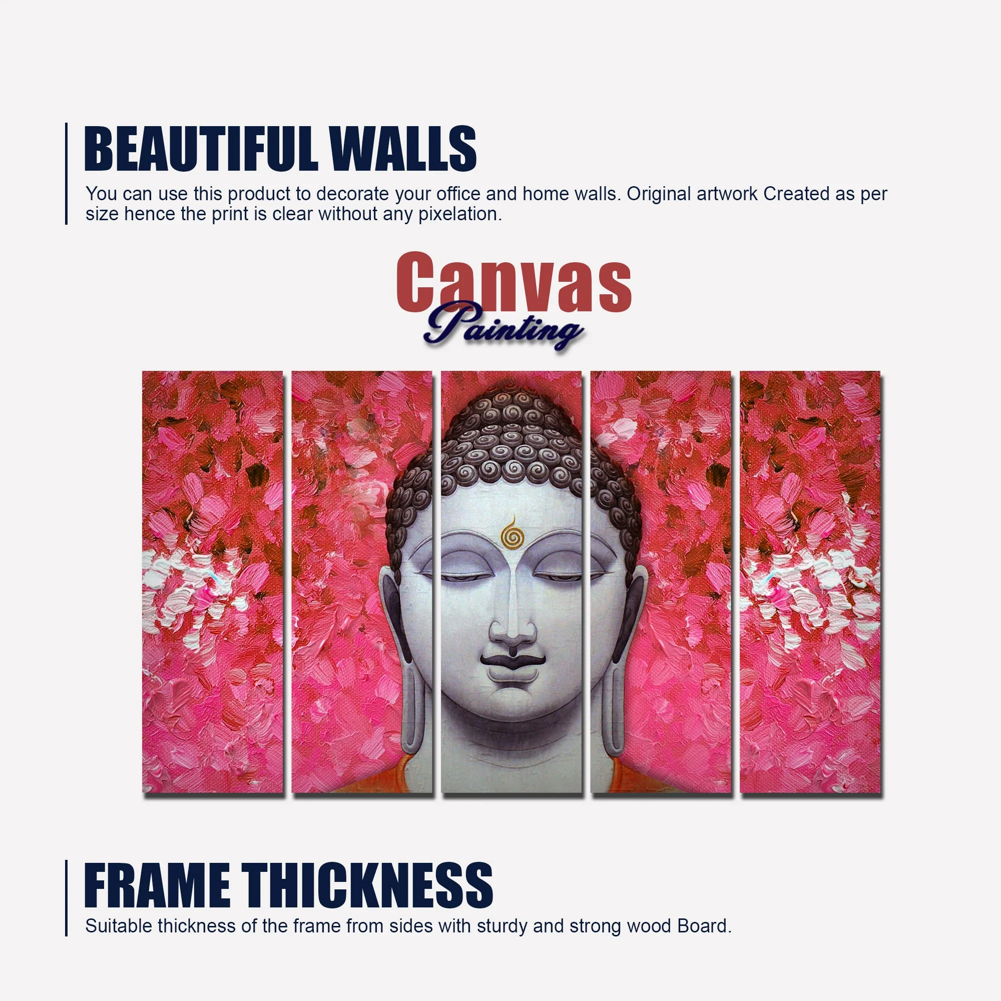 Spiritual Lord Gautam Buddha Wall Painting 5 Pieces - Image 5