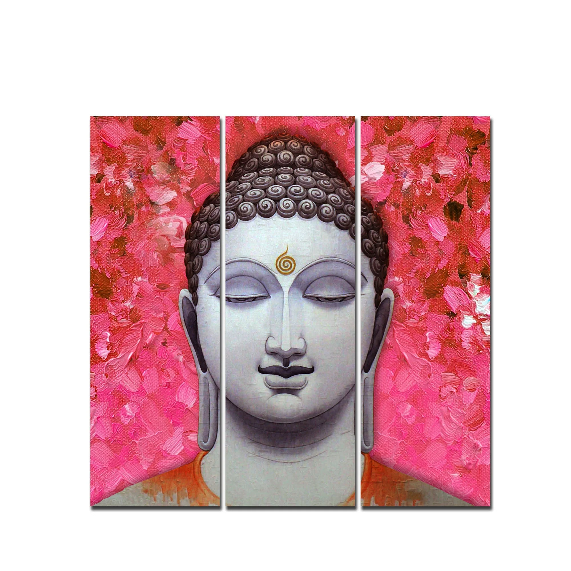 Spiritual Lord Gautam Buddha Wall Painting Three Pieces - Image 4