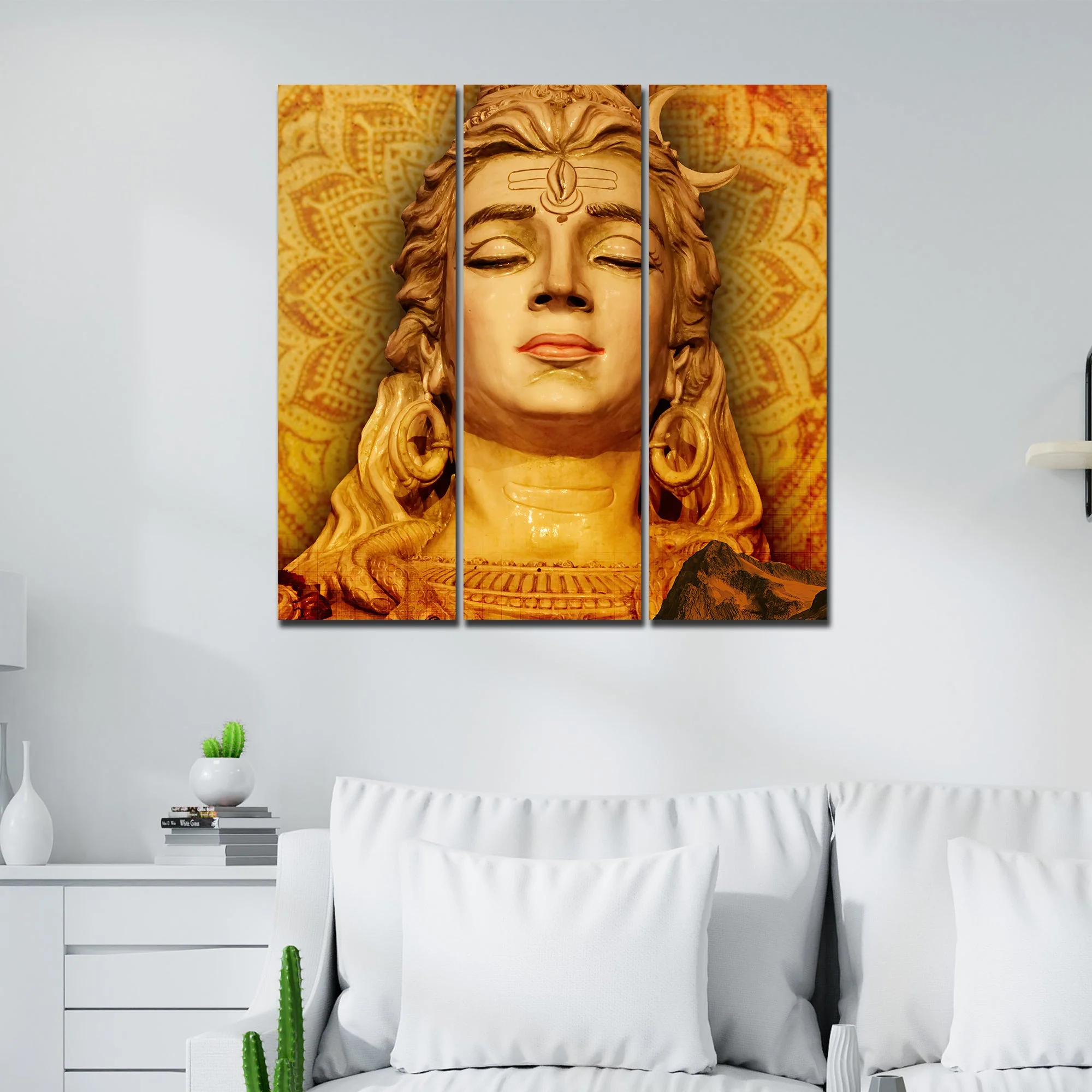 Spiritual Lord Shiva Canvas Wall Painting of Three Pieces - Image 2
