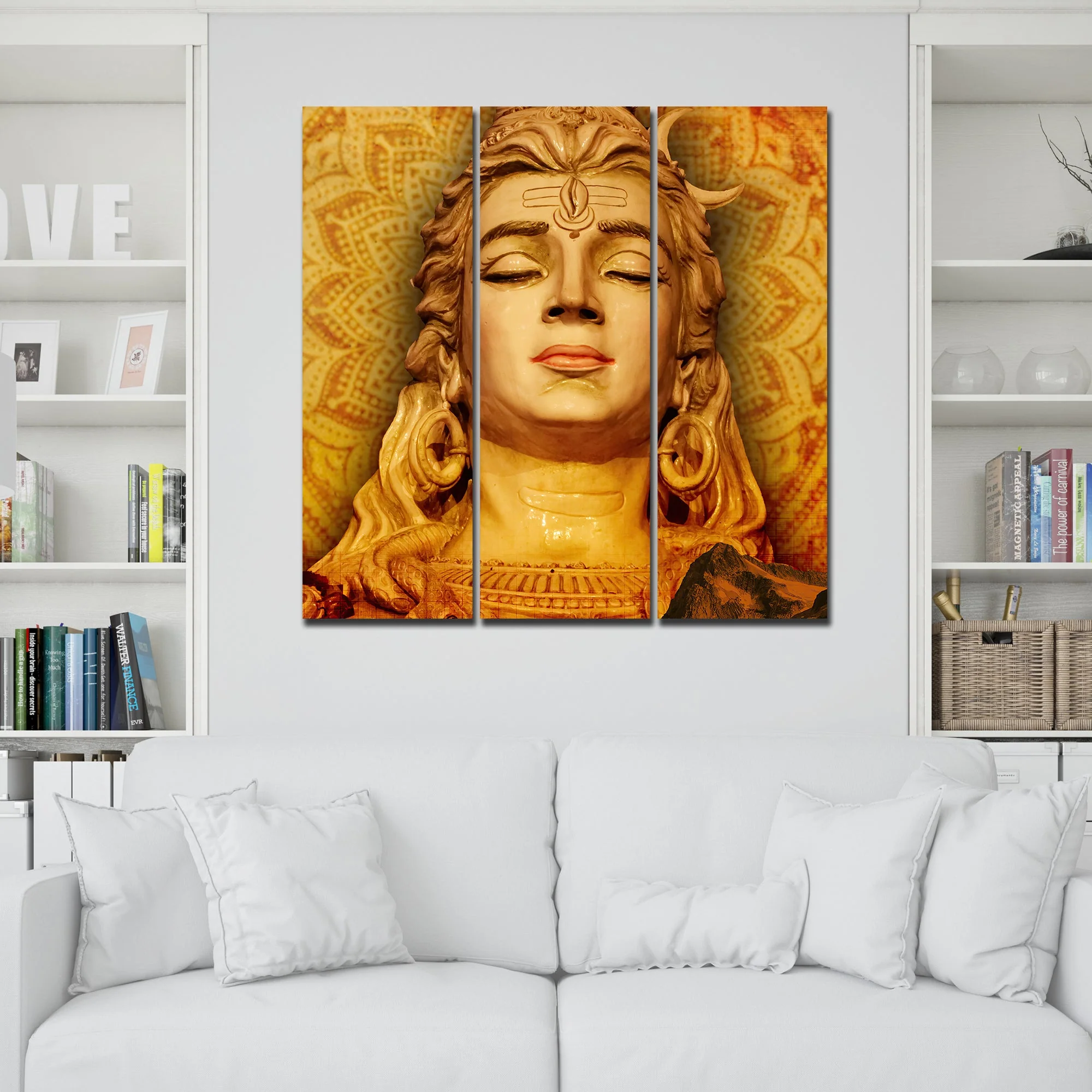 Spiritual Lord Shiva Canvas Wall Painting of Three Pieces - Image 3
