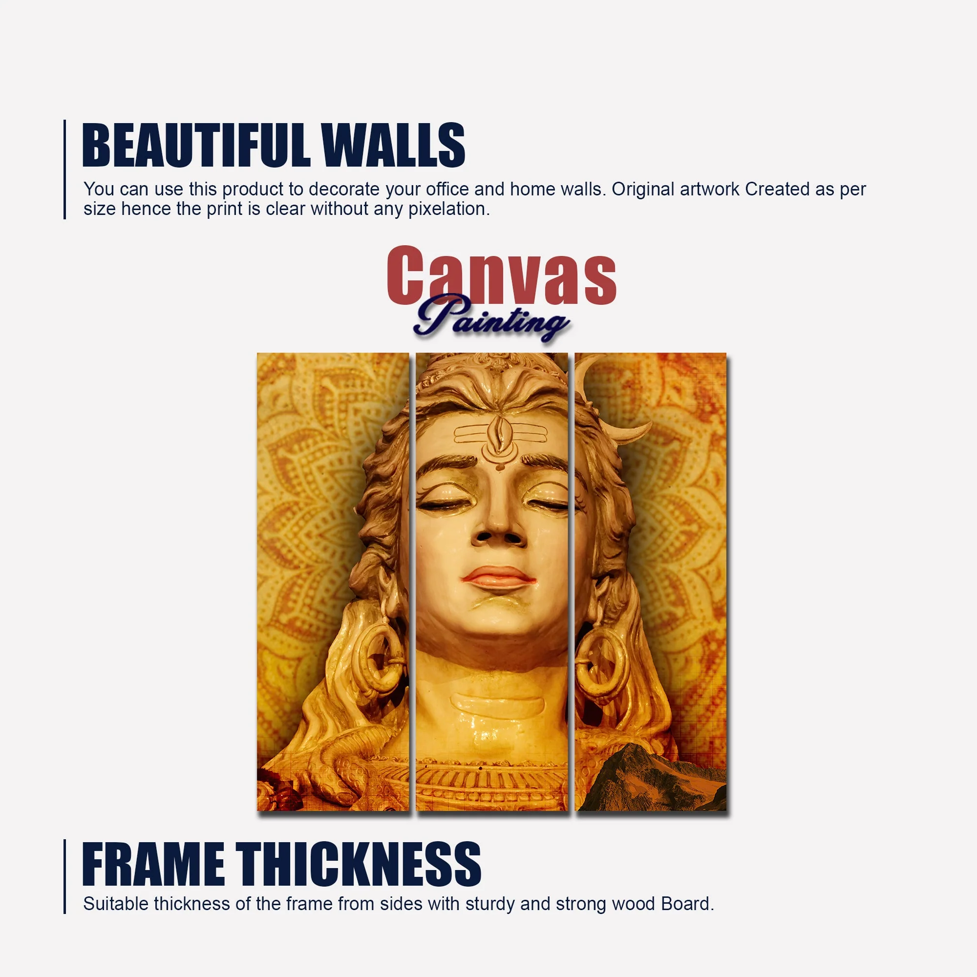Spiritual Lord Shiva Canvas Wall Painting of Three Pieces - Image 6