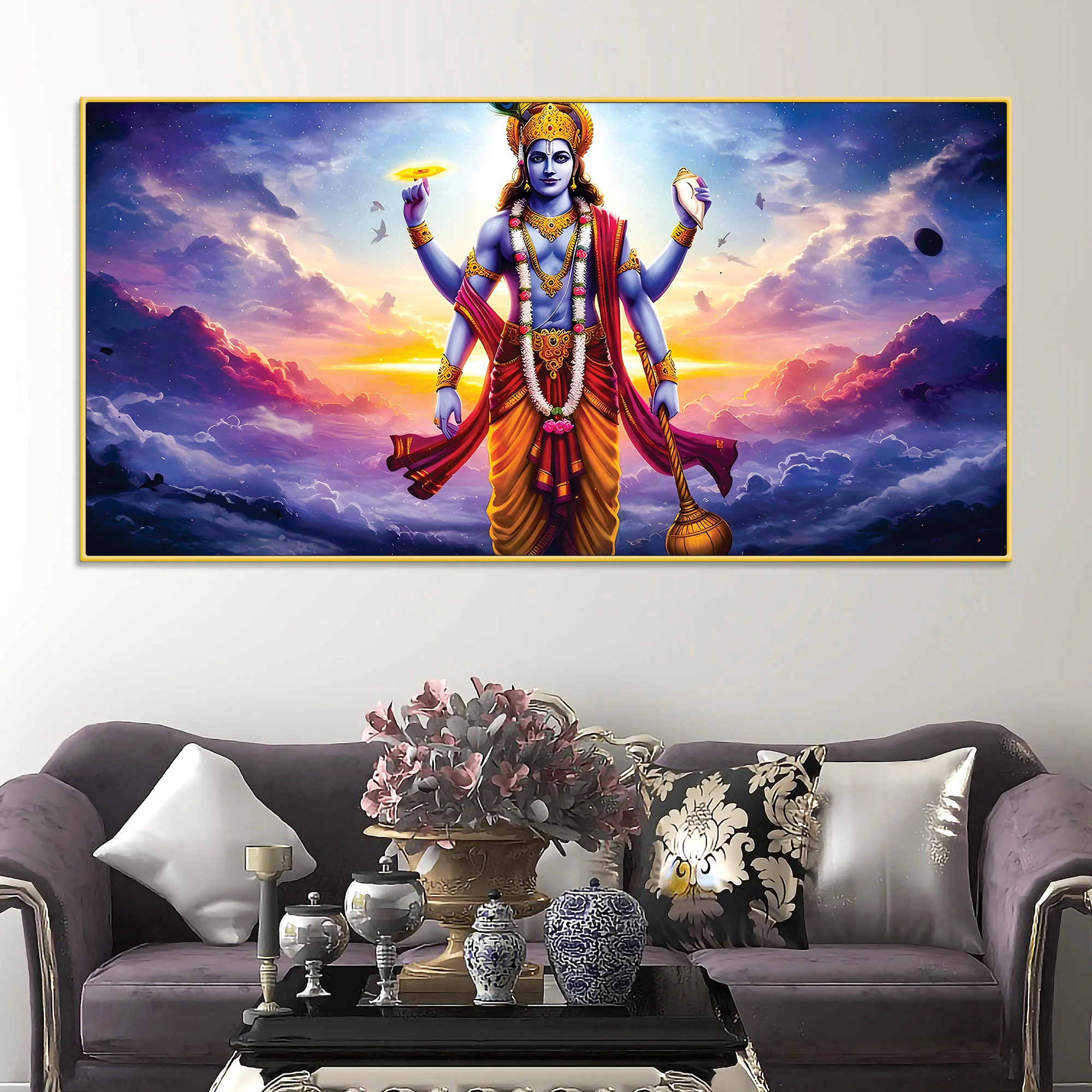 Spiritual Lord Vishnu Canvas Wall Painting for Home & Office